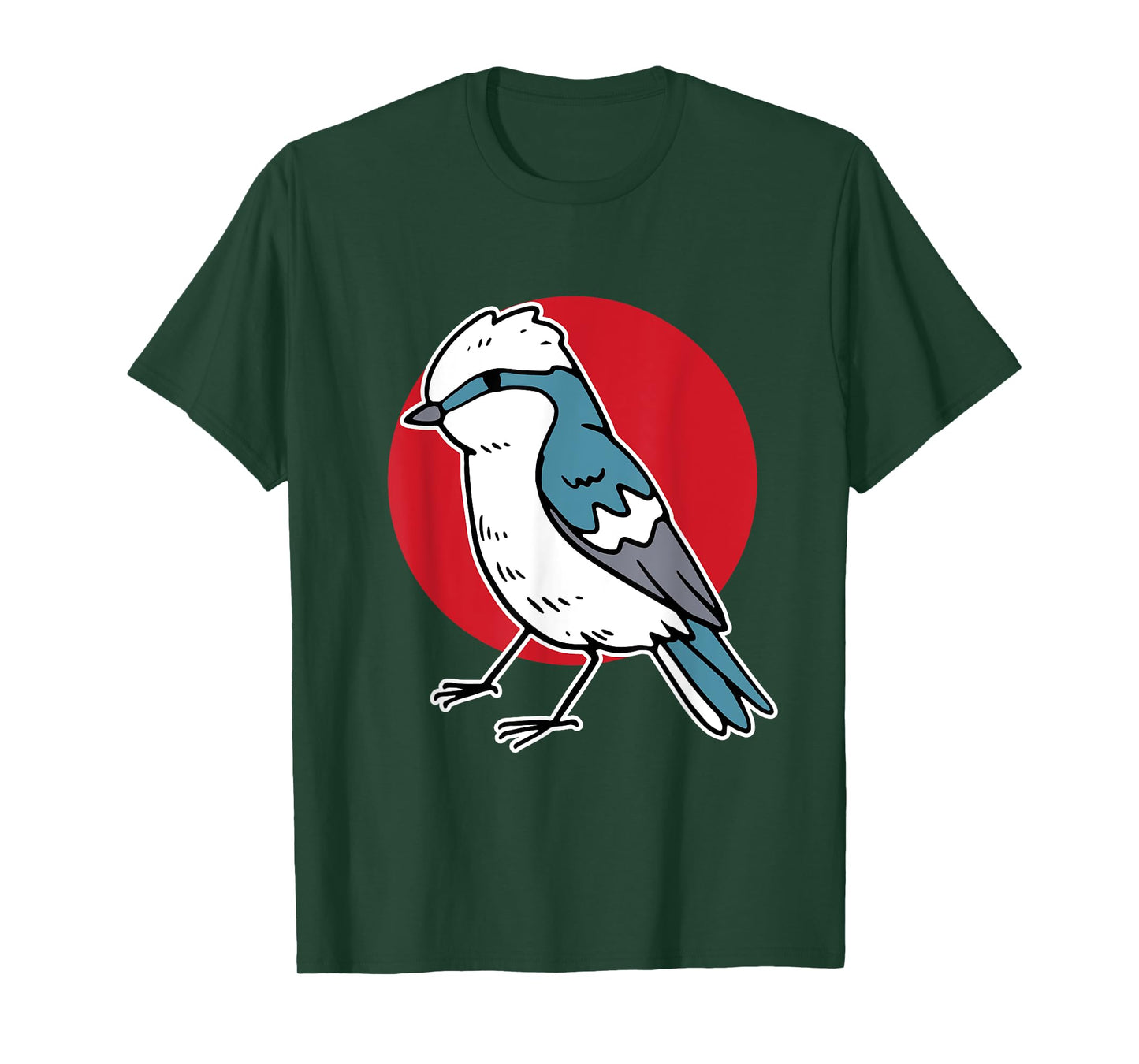 Cartoon Blue Jay Blue Bird On Red Circle T-Shirt