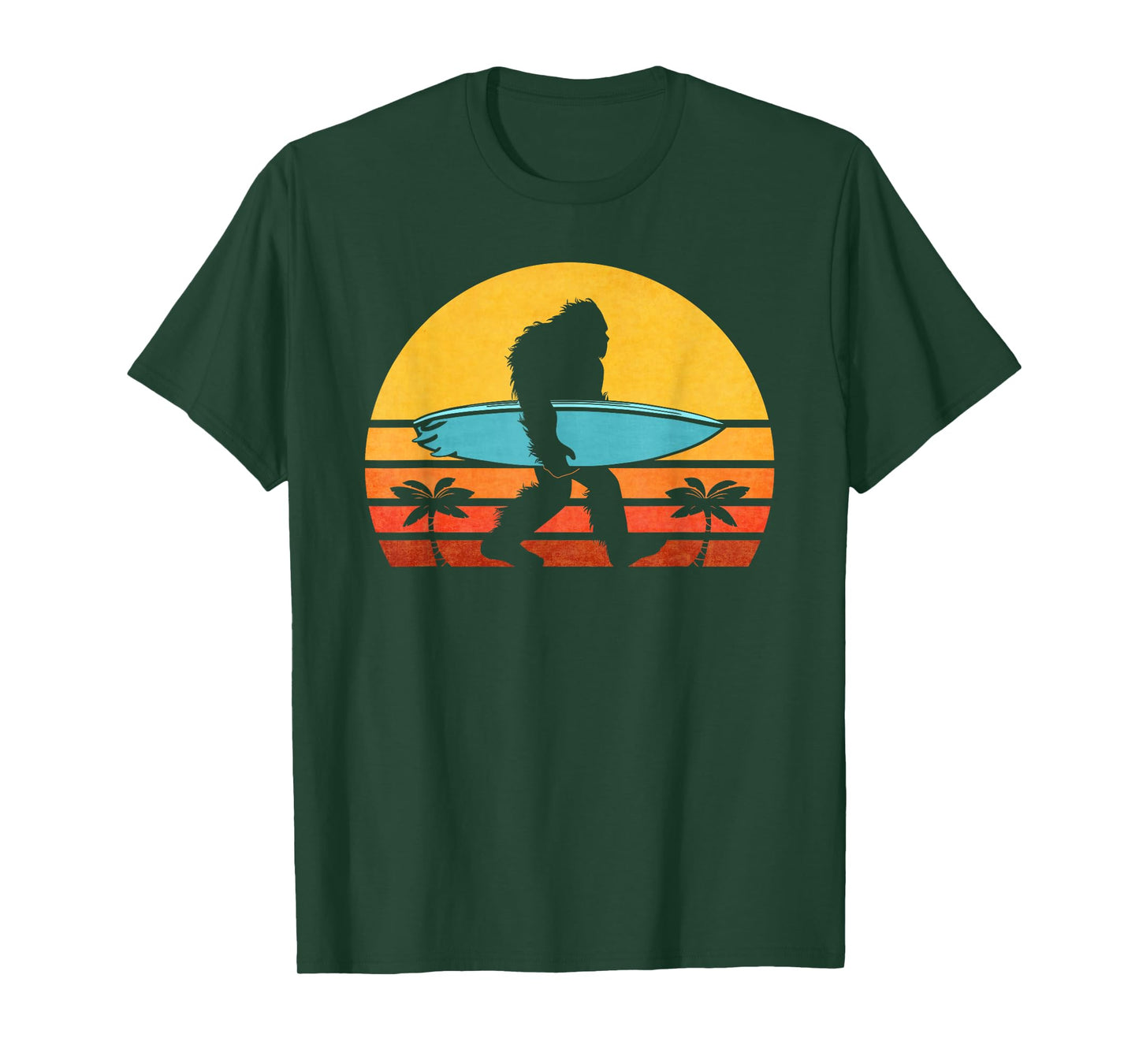 Bigfoot Retro Surfing T-Shirt, Tropical Sasquatch Surfer Tee T-Shirt