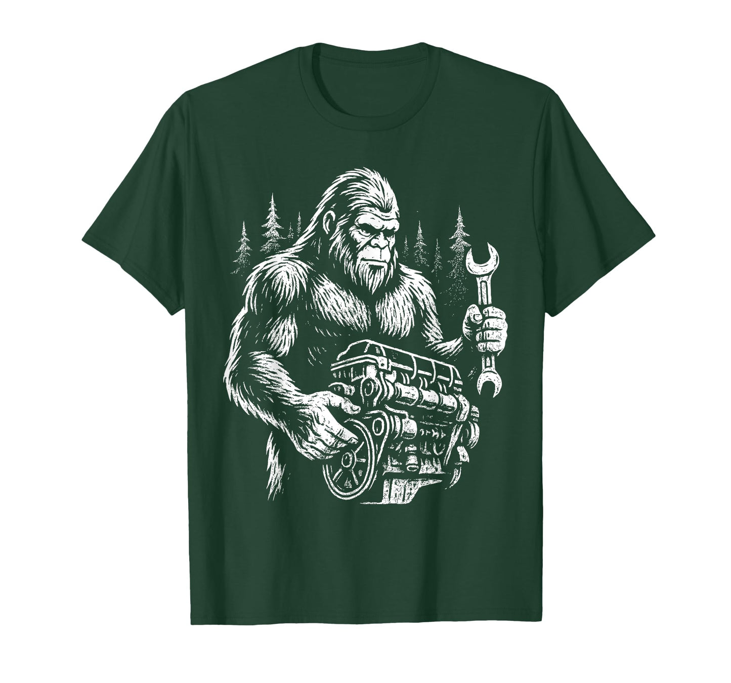Funny Mechanic Bigfoot Sasquatch Engine Car Repair T-Shirt