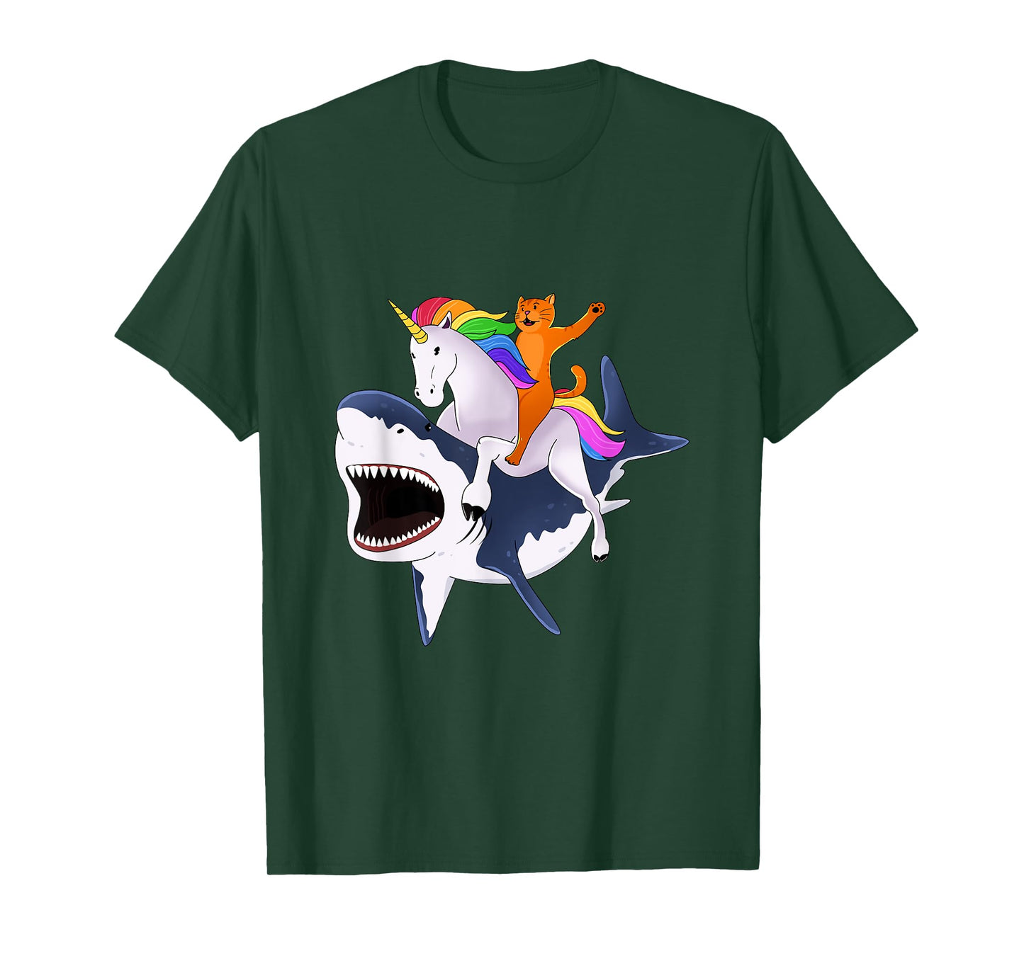 Cat Riding Unicorn Riding Shark Gift T-Shirt T-Shirt for Men Women Girls Kids