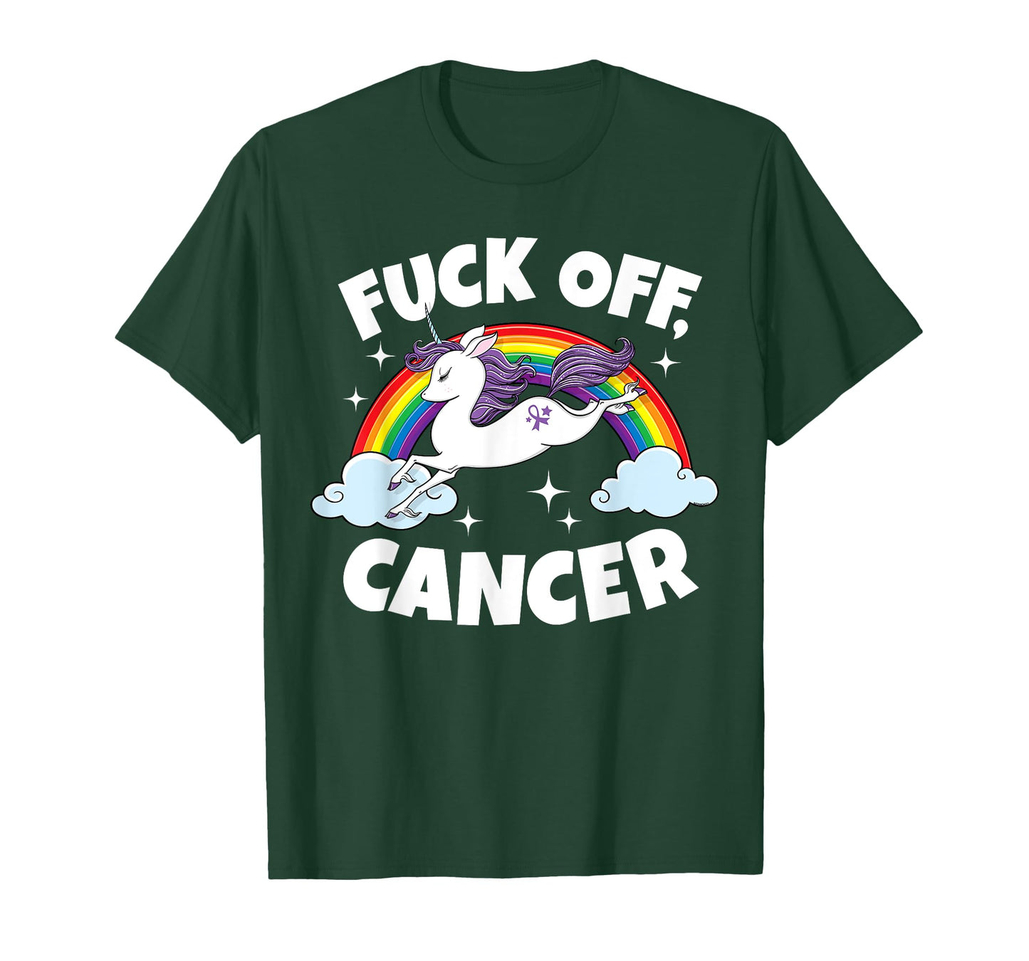 Fuck Off Cancer Funny Quote with Unicorn Rainbow T-Shirt