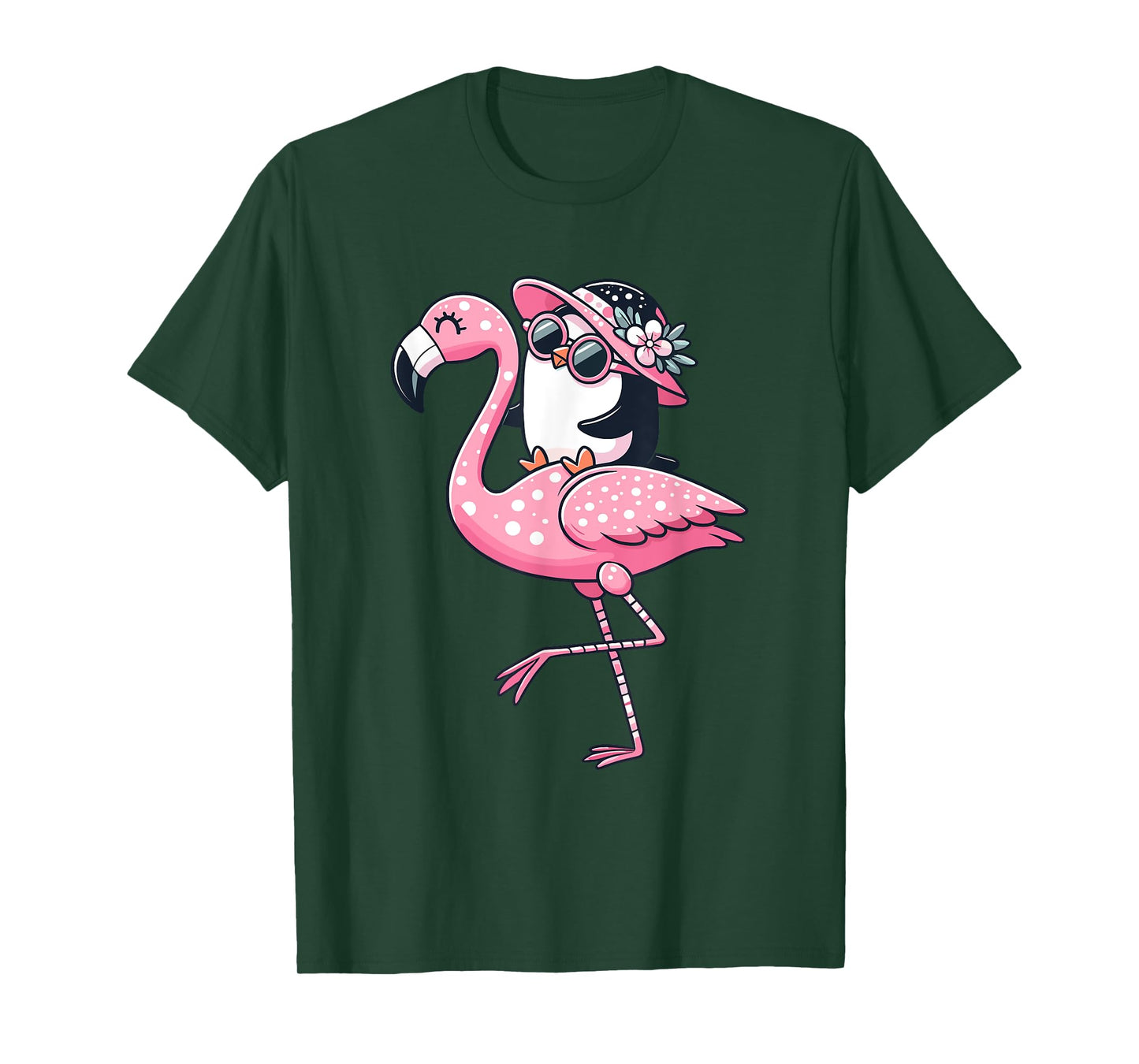 Flamingo & Penguin Adventure Polka Dot Animal Lover Kids T-Shirt