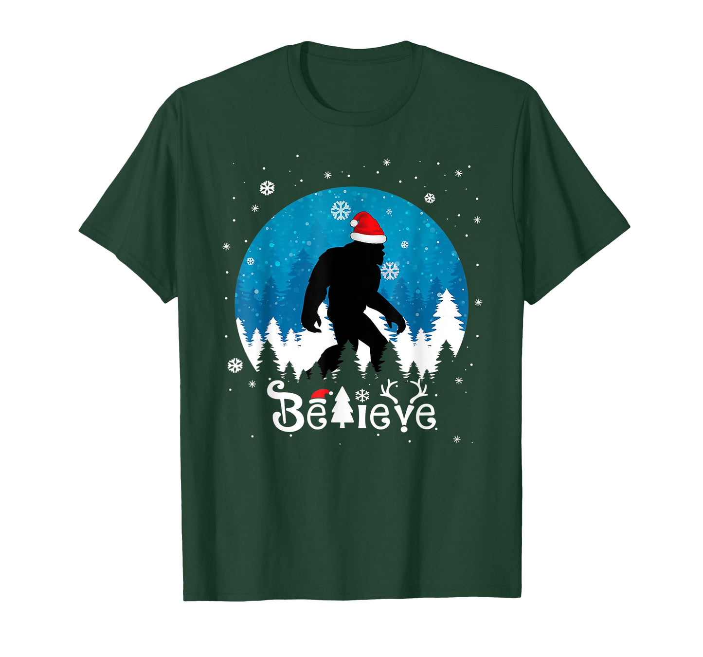 Funny Christmas Xmas Bigfoot Believe Sasquatch In Moon Light T-Shirt