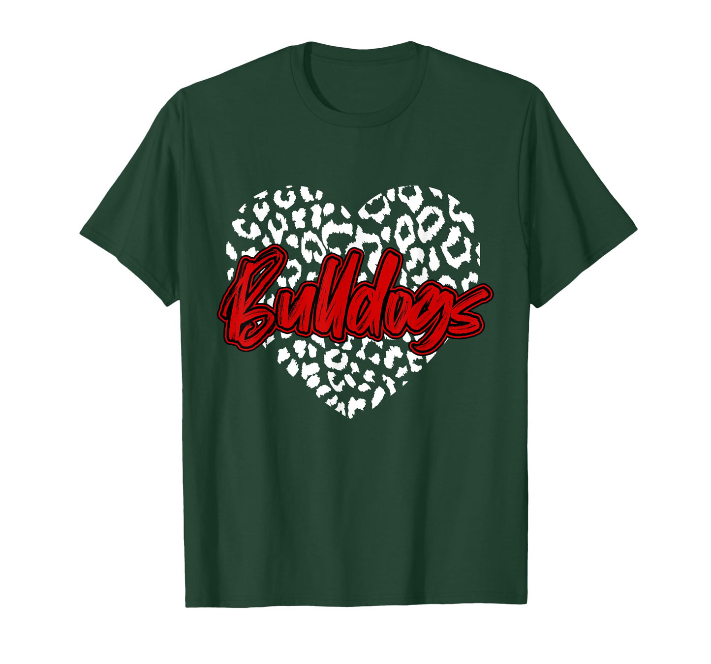 Bulldogs Red Cheetah Leopard Heart School Sports Team Spirit T-Shirt