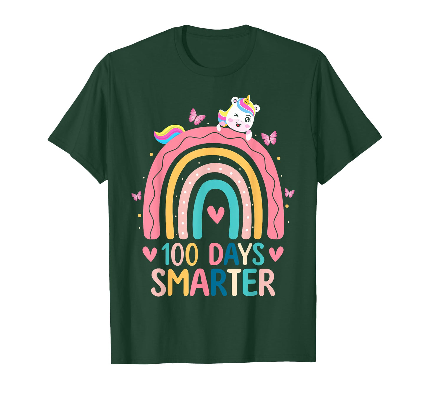 100 Days Smarter Rainbow Unicorn Girls 100th Day of School T-Shirt