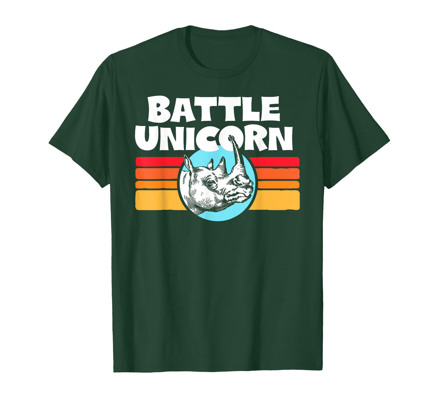 Battle Unicorn! Funny Retro 80s Rainbow Rhino Rhinoceros T-Shirt