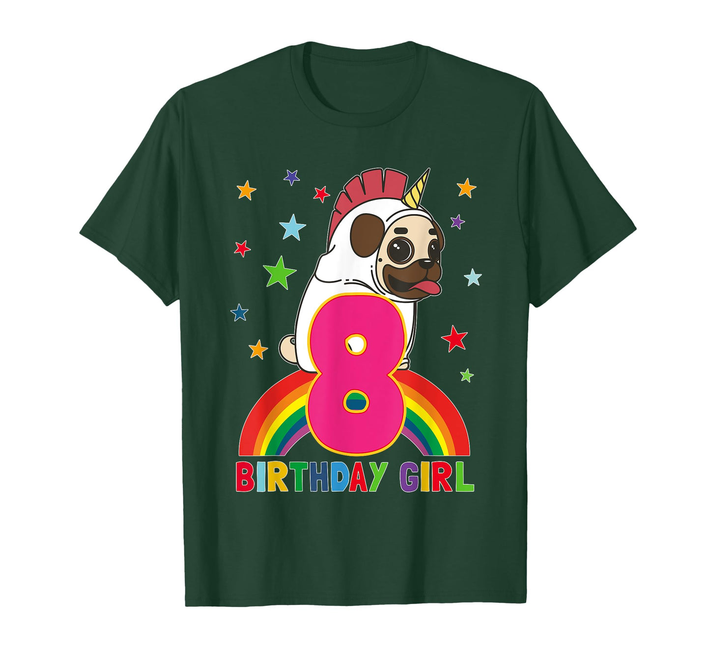Pug 8th Birthday 8 Year Old Girl Unicorn Pugicorn Party Gift T-Shirt
