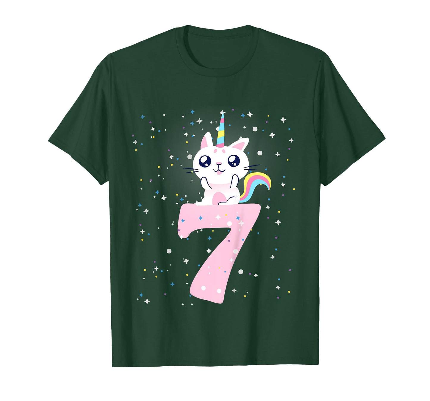 Kids 7th birthday girl outfit unicorn cat T-Shirt
