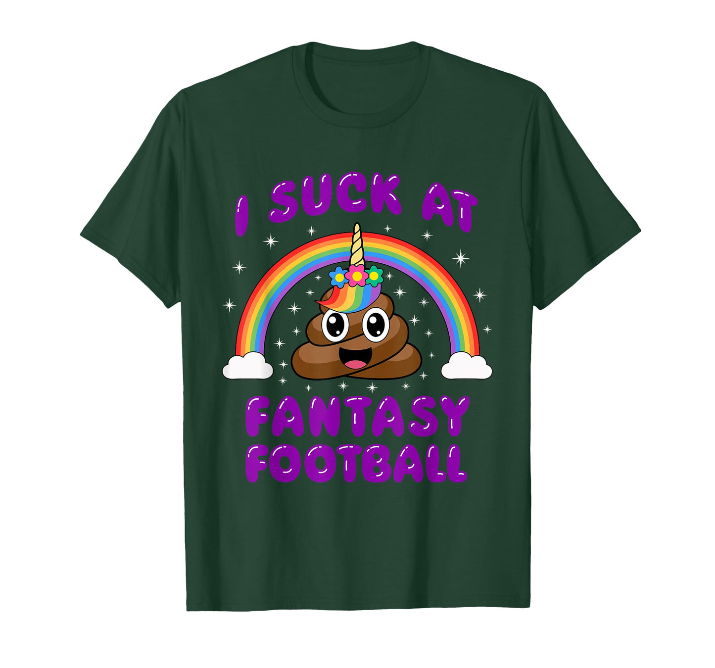 I Suck At Fantasy Football Poop Unicorn Funny Pink T-Shirt