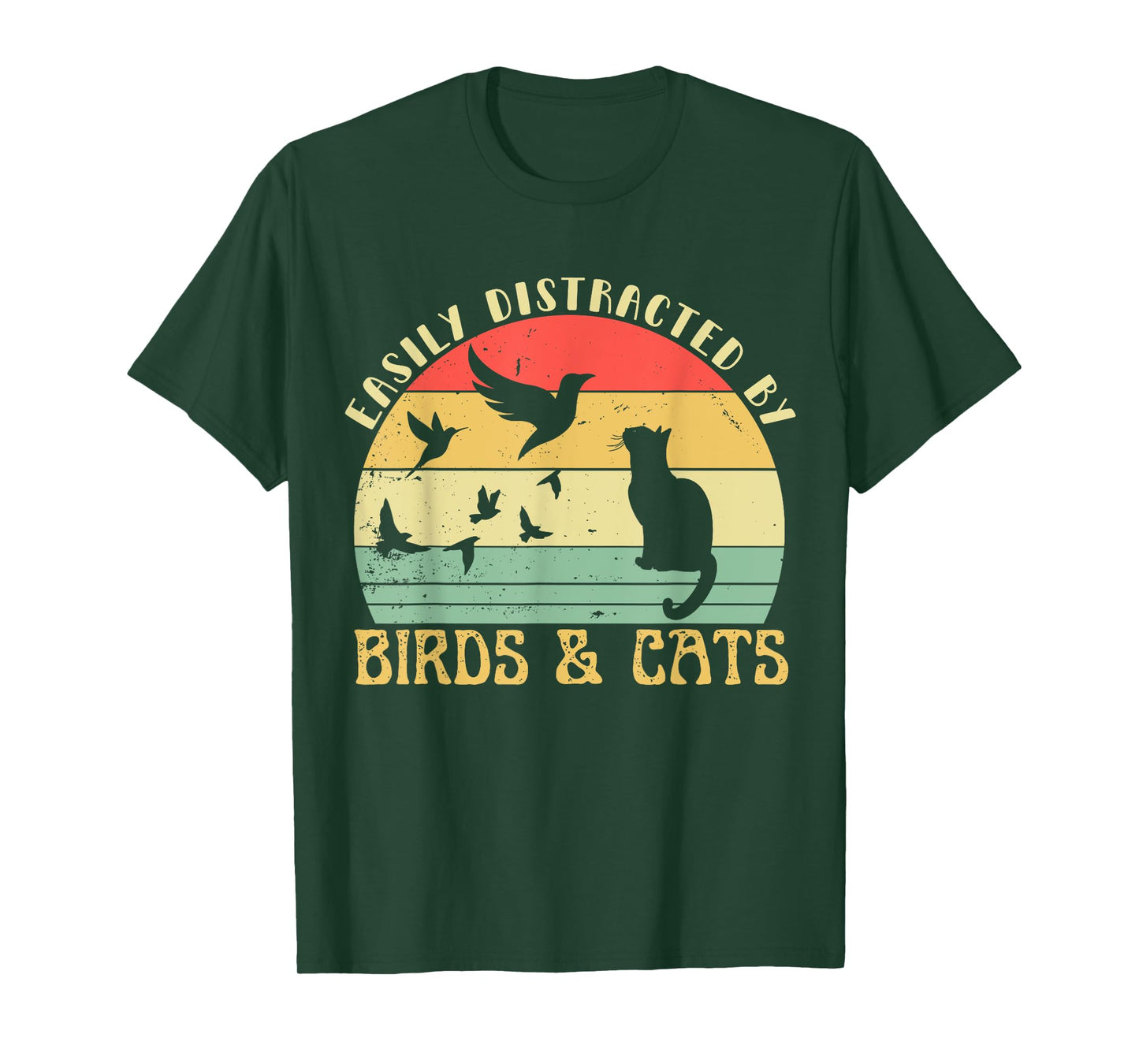 Retro Pet Cat Birds Lover Easily Distracted By Birds & Cats T-Shirt for Men Women Girls Kids