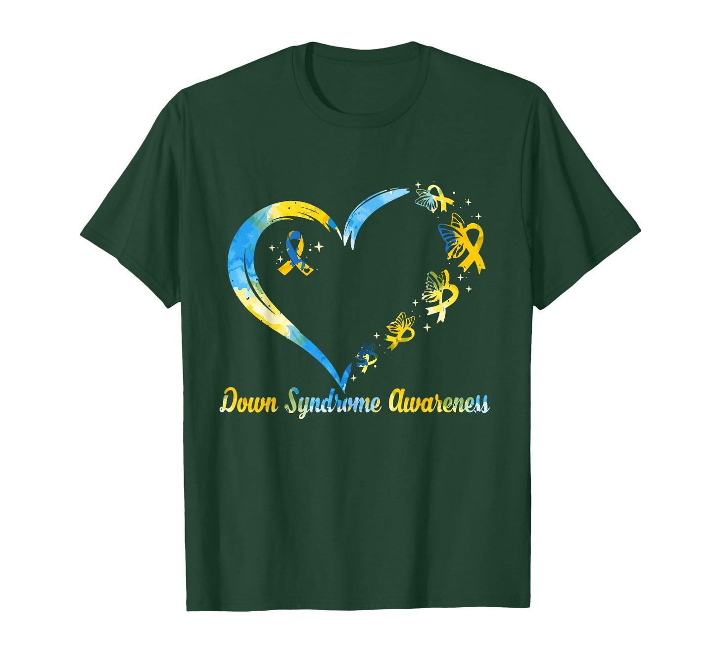 Rainbow Heart Down Syndrome Awareness Blue Yellow Ribbon T-Shirt