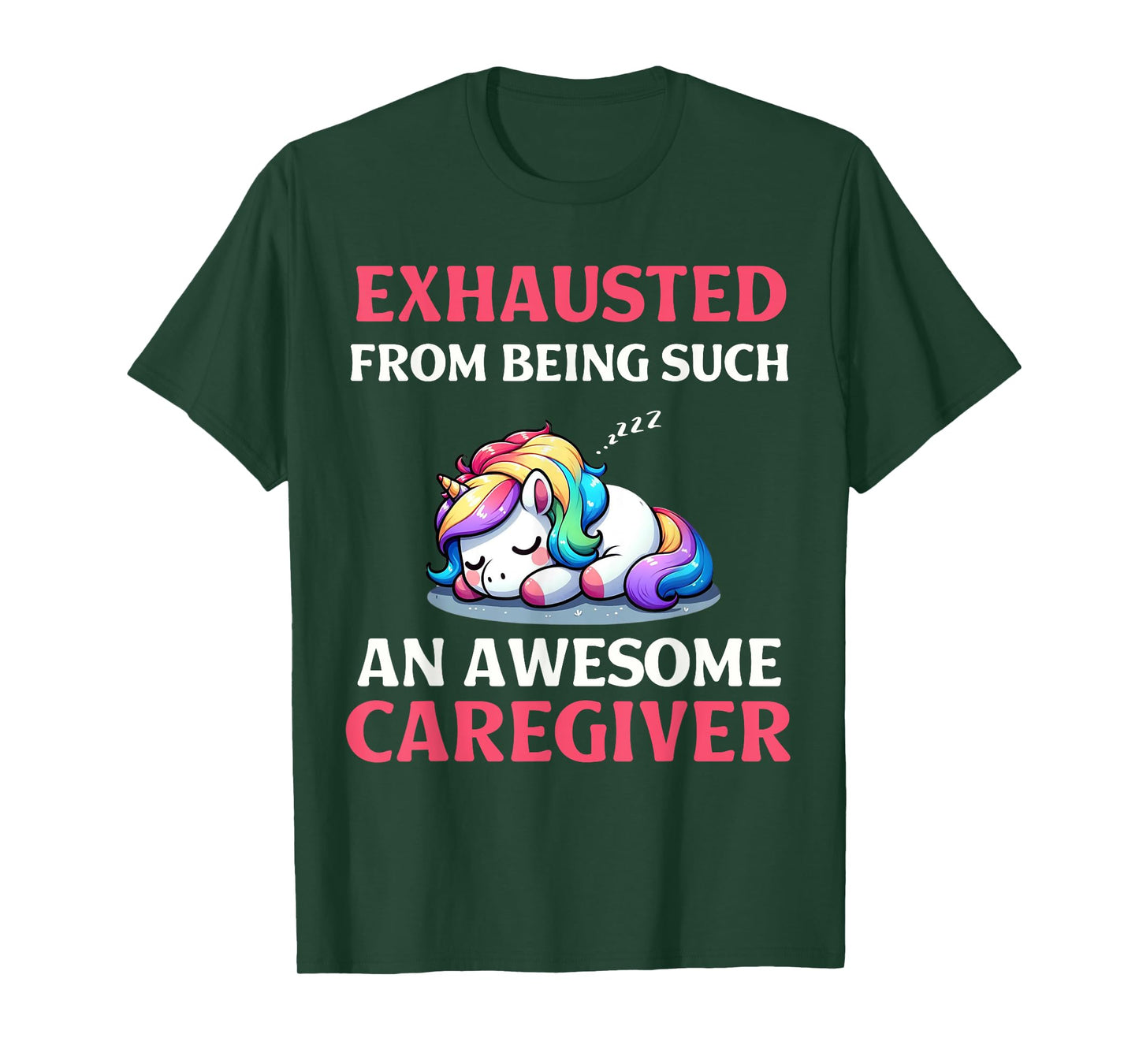 Funny Caregiver Exhausted Sleeping Unicorn Healthcare Worker T-Shirt