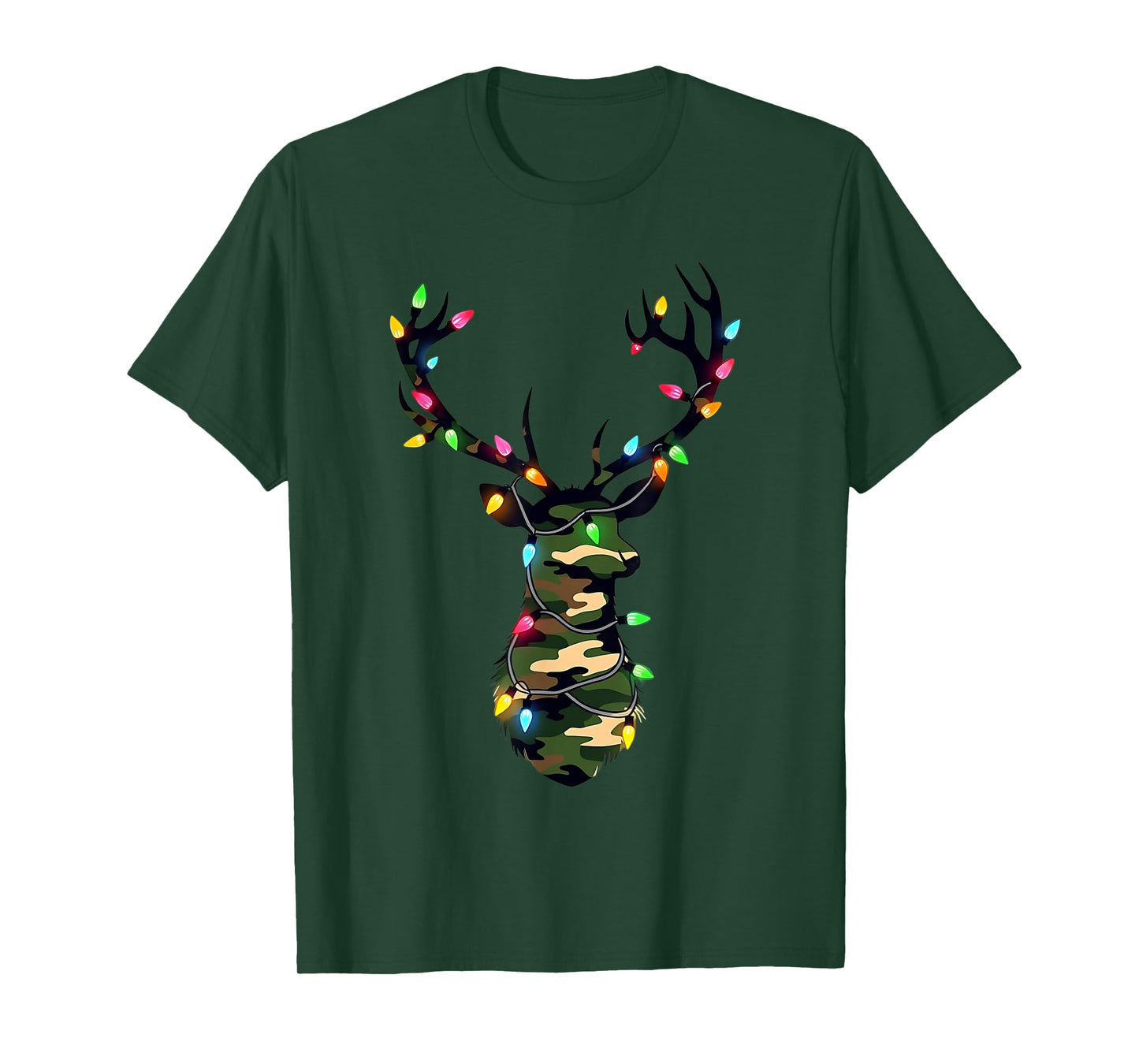 Christmas Holiday Camo Deer Hunting Reindeer Xmas Lights T-Shirt