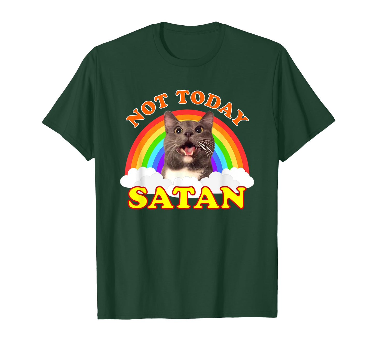 Not Today Satan Funny Rainbow Cat Meme Men Women Girls Kids T-Shirt