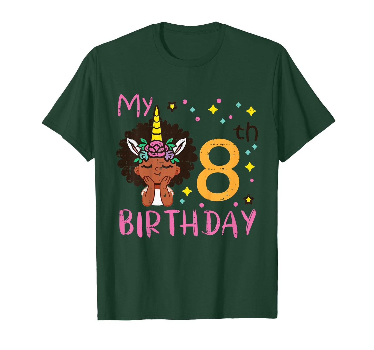 8th Birthday Afro Black Girl Unicorn 8 Year Old Bday Girls T-Shirt