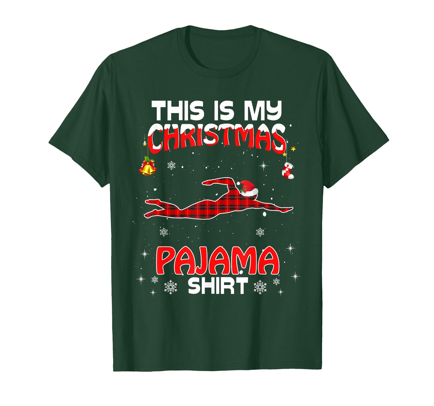 This Is My Christmas Pajama Shirt Red Plaid Swimming Xmas T-Shirt