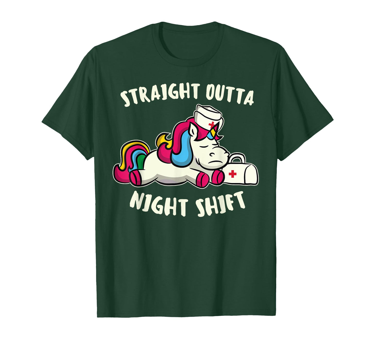 Funny Straight Outta Night Shift T-Shirt For Nurse Unicorns T-Shirt