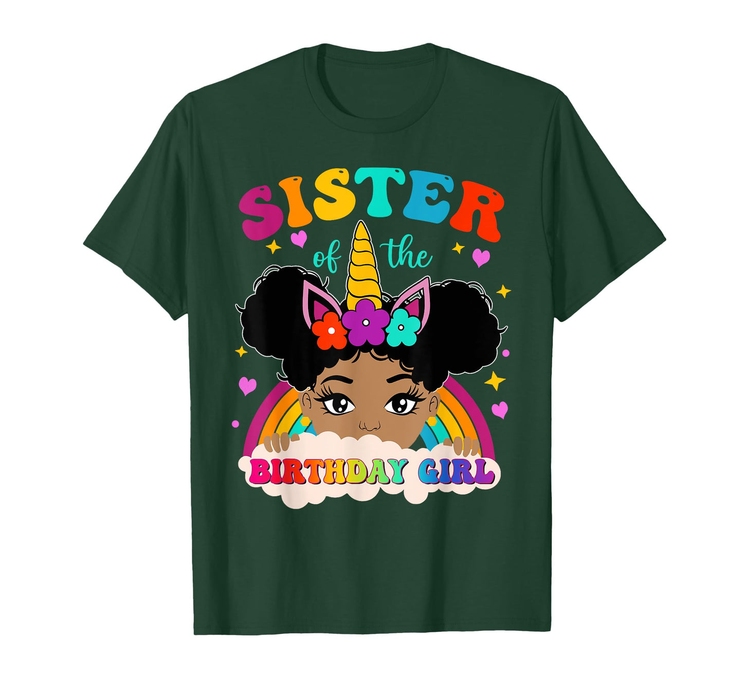 Sister of The Birthday Girl Rainbow Afro Melanin Unicorn T-Shirt
