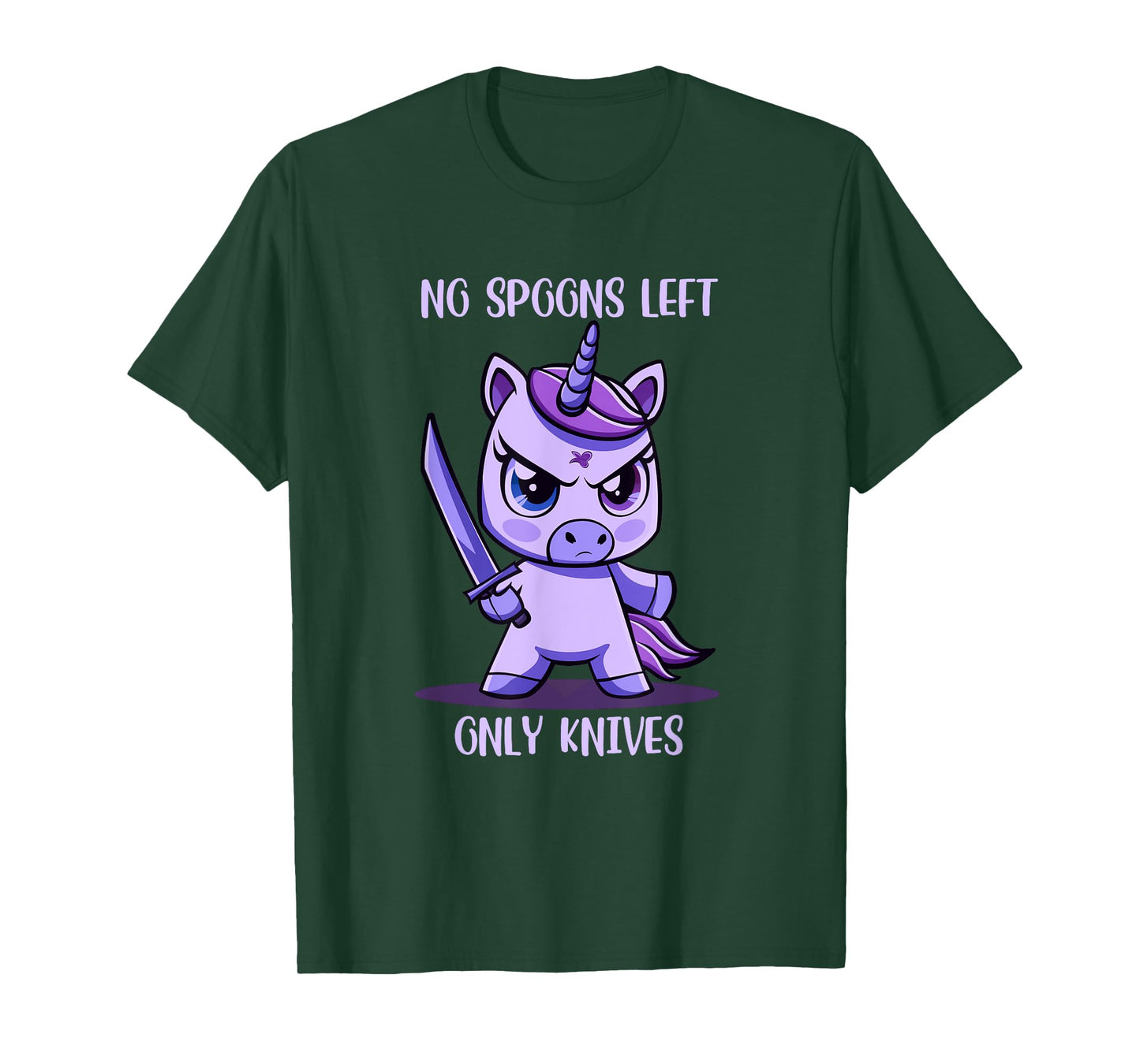 Stabby Cute Unicorn No Spoons Left Only Knives Fibro Lupus T-Shirt