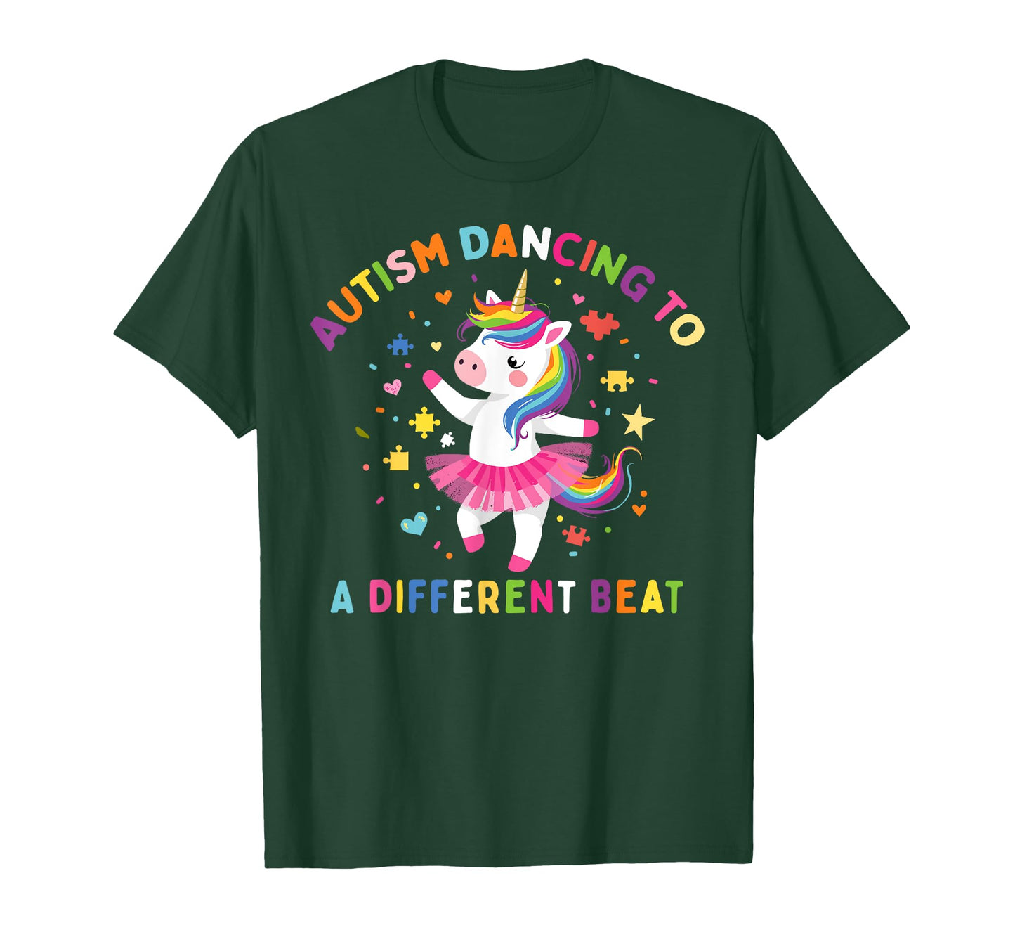 Autism Dancing To Be A Different Beat Unicorn Puzzle Piece T-Shirt