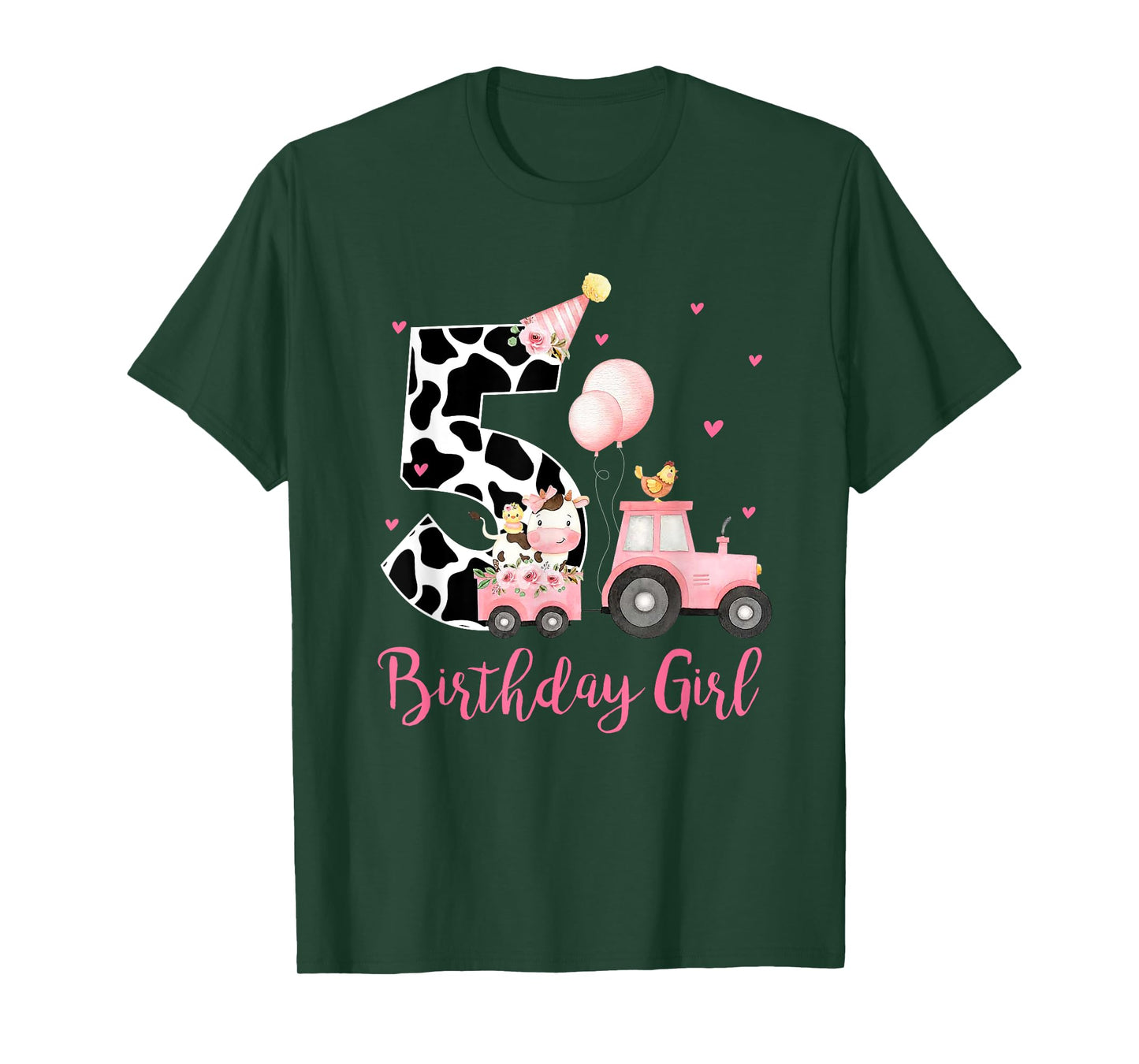 5th Birthday Outfit Girl 5 Year Old Farm Cow Chick Tractor T-Shirt