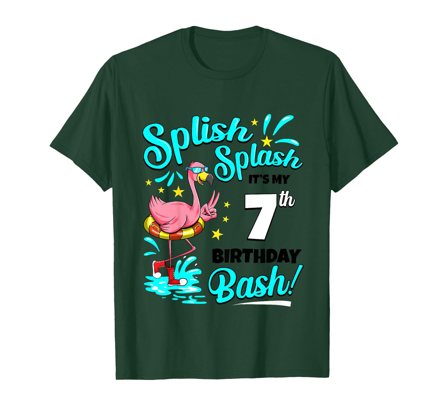 7th Birthday Flamingo 7 Years Old Pool Party Summer Girls Kids T-Shirt