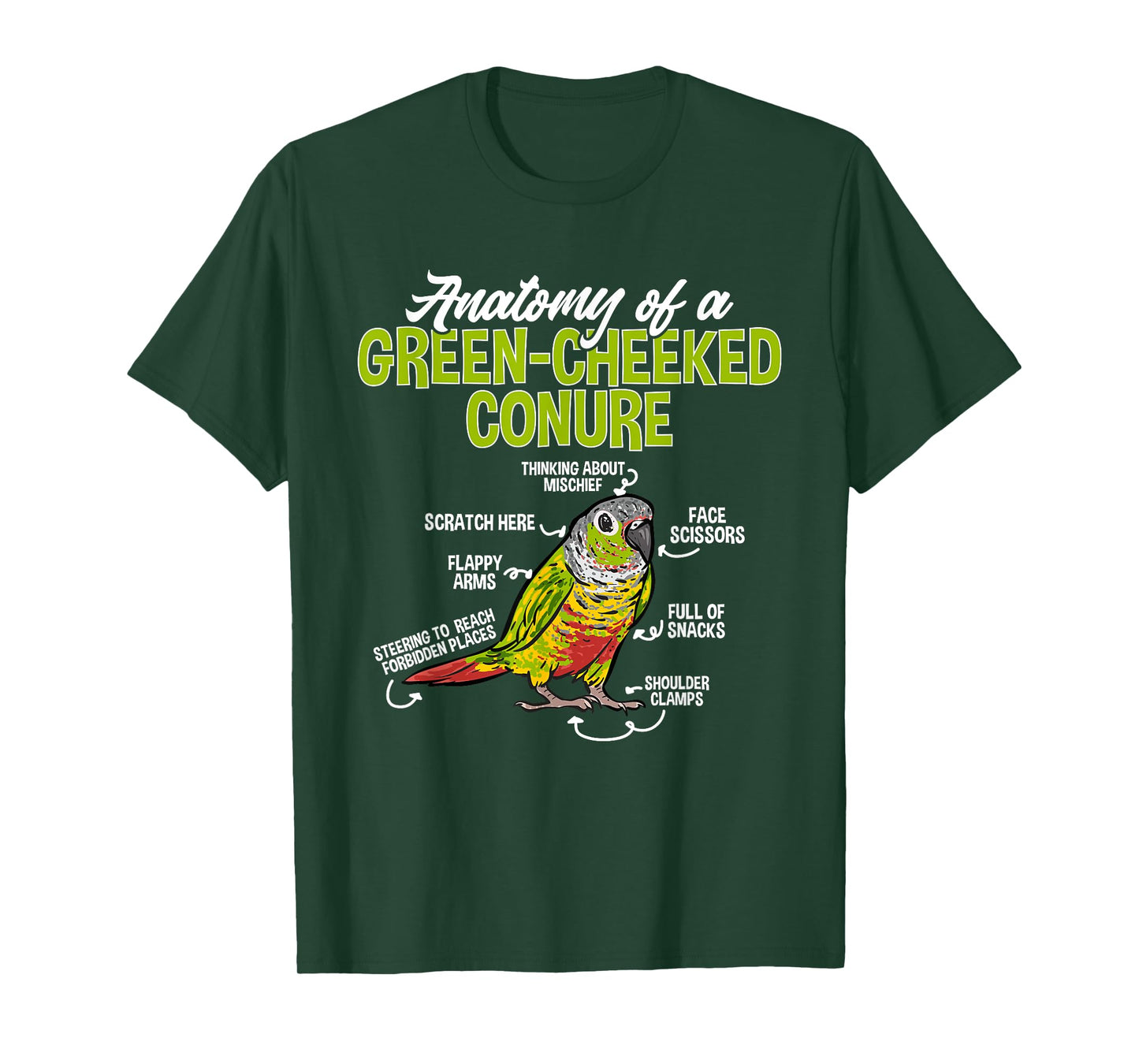 Green Cheek Conure Parrot Anatomy Of A Green-Cheeked Conure T-Shirt