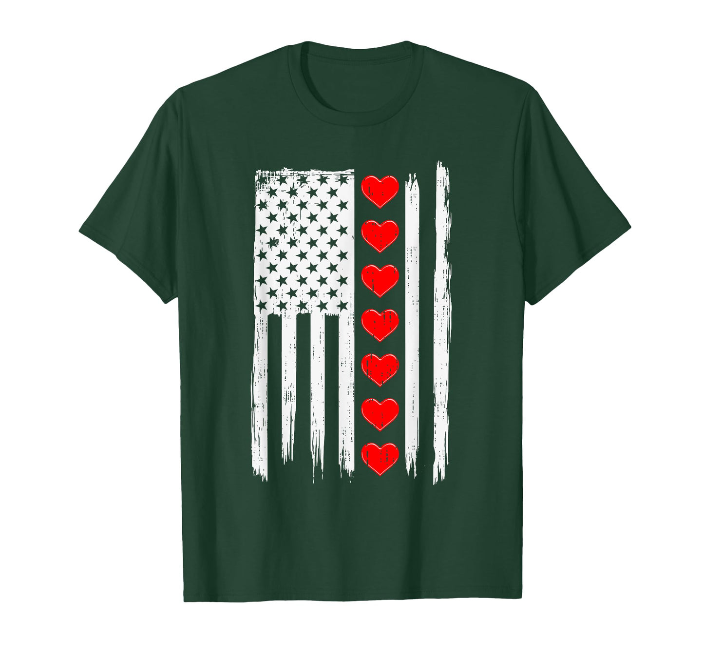 Valentines Day USA American Flag Hearts For Mens Boys Kids T-Shirt