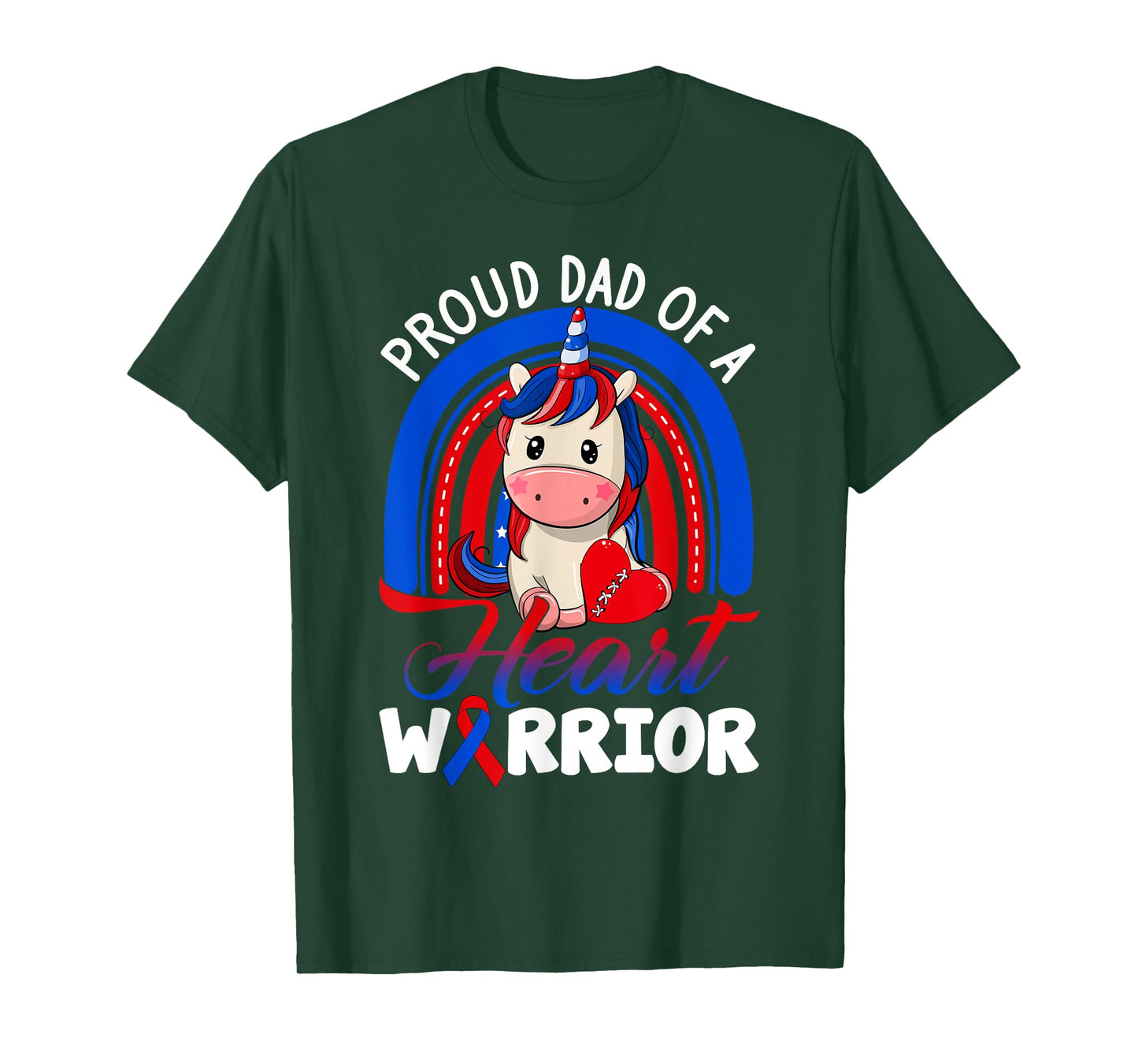 Proud Dad Of A Heart Warrior CHD Awareness Unicorn Rainbow T-Shirt