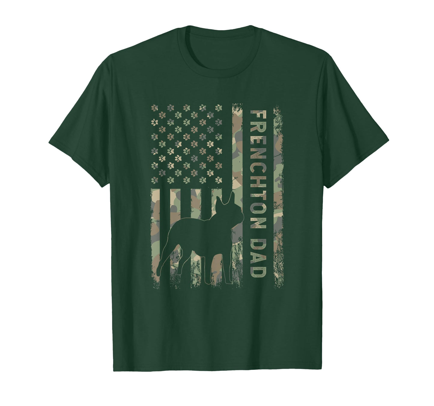 Frenchton Dad French Bulldog Boston Terrier Camo USA Flag T-Shirt