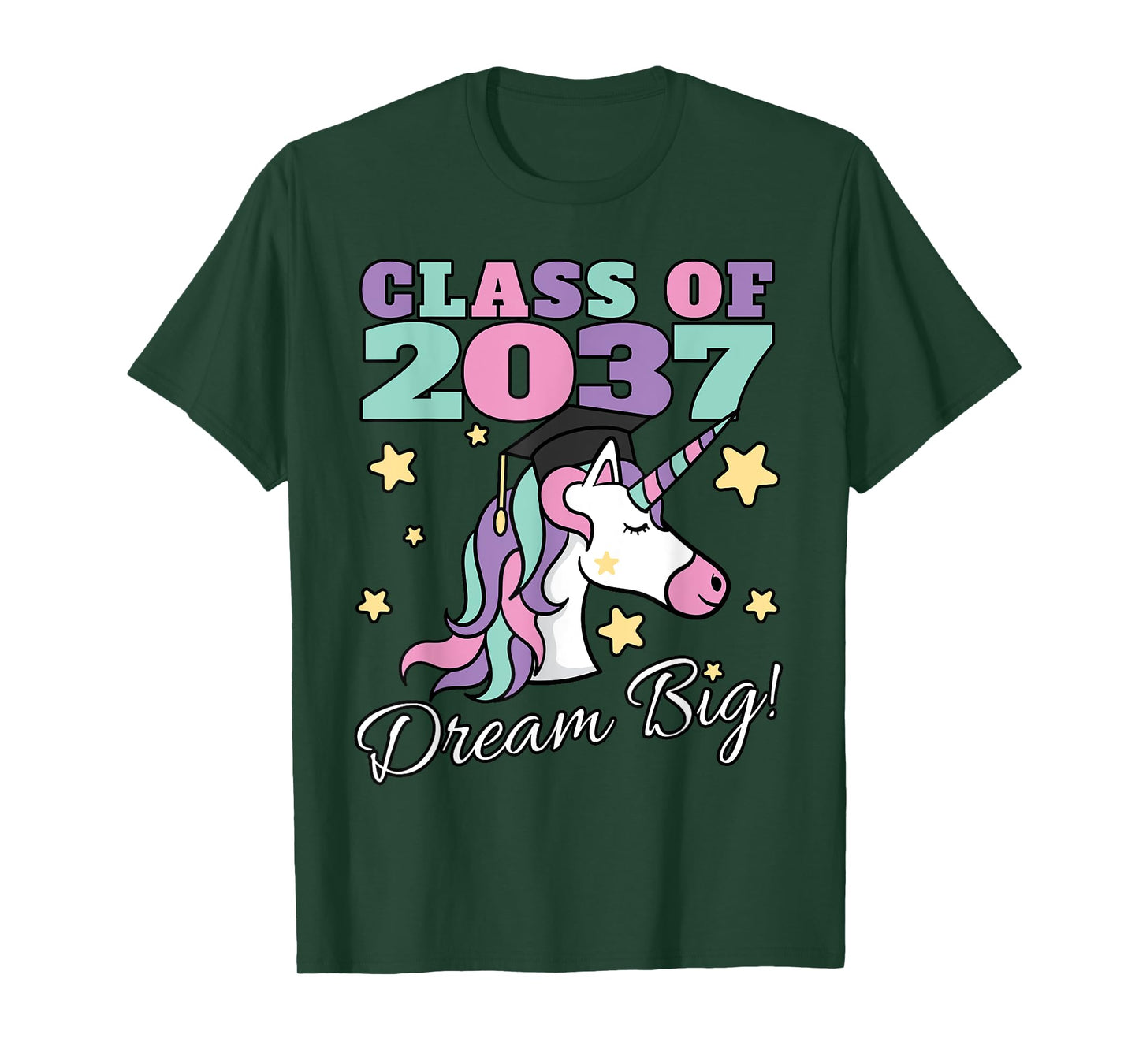 Girls Class of 2037 Magical Unicorn Graduation Cap T-Shirt