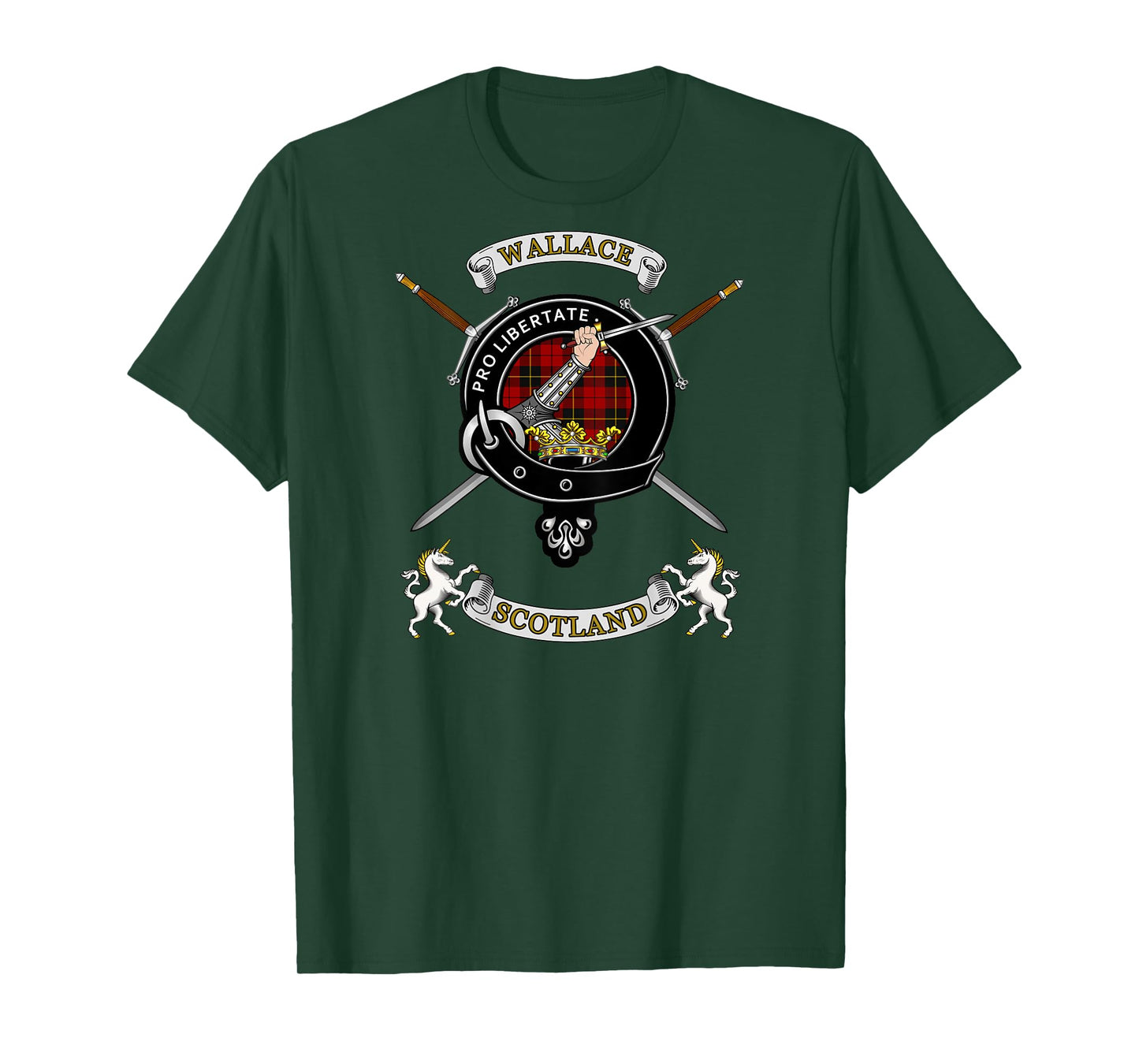 Wallace Clan Badge Tartan & Swords (back) T-Shirt