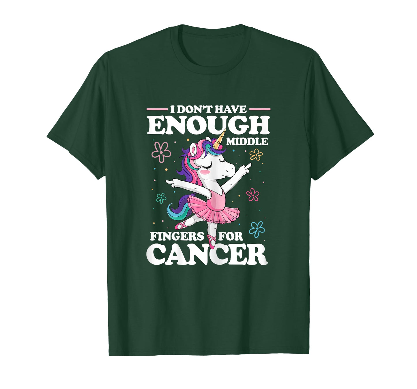 Christmas Funny I Don't Have Enough Middle Fingers For Cancer Unicorn Women's Black X-Small Modern U-Neck Short Sleeve Breast Cancer Awareness T-Shirt