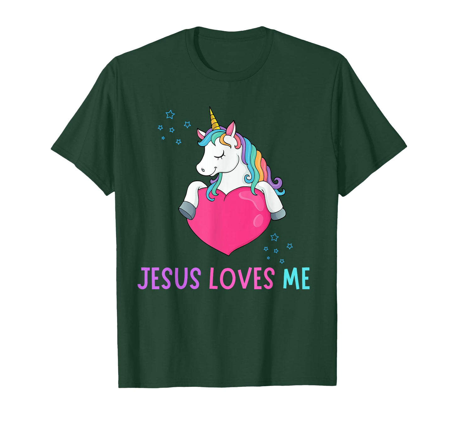 Kids Jesus Loves Me Christian Bible Girls Rainbow Unicorn T-Shirt