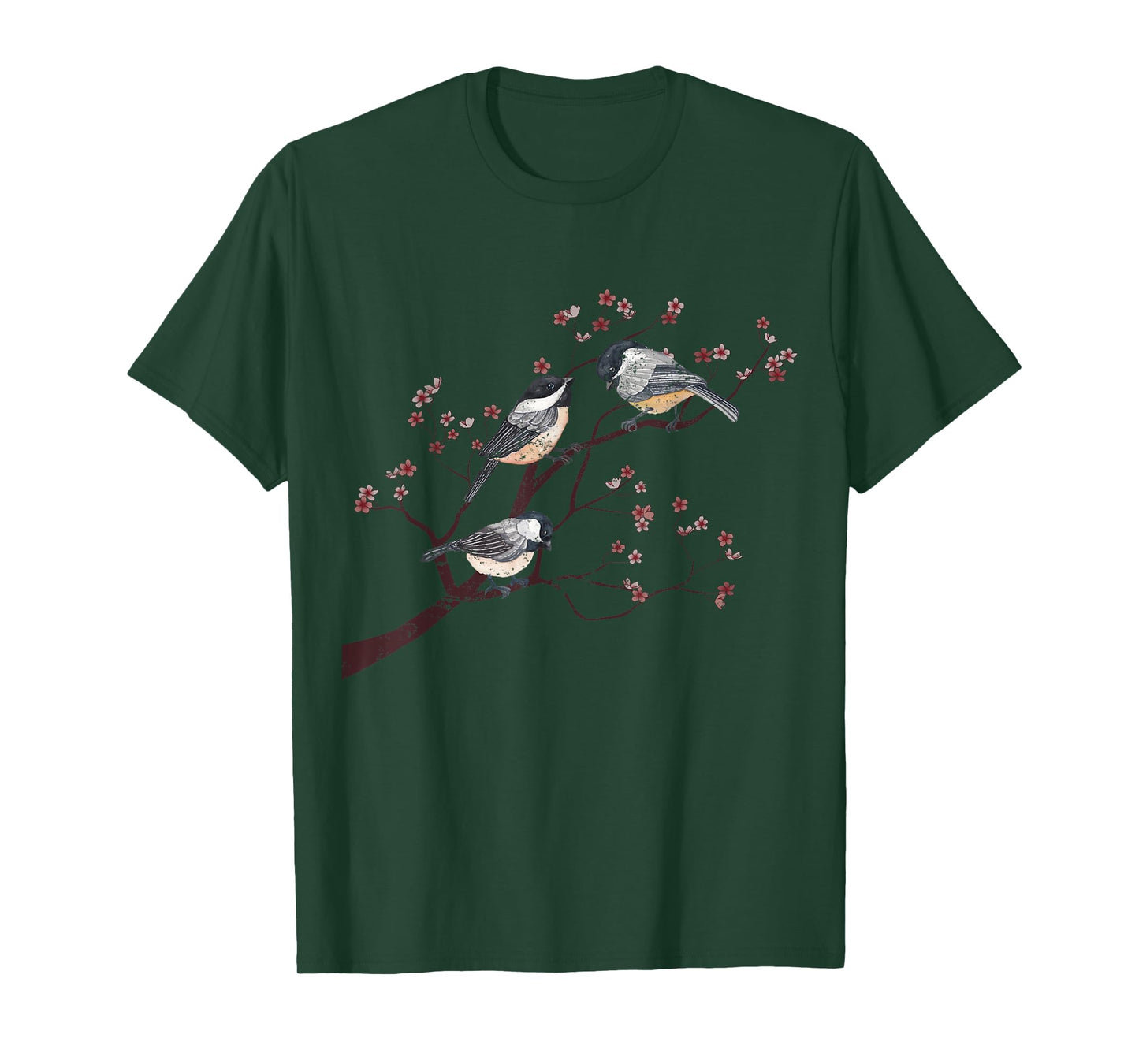 Bird Watcher Chickadee Vintage Nature Blossom Birds T-Shirt