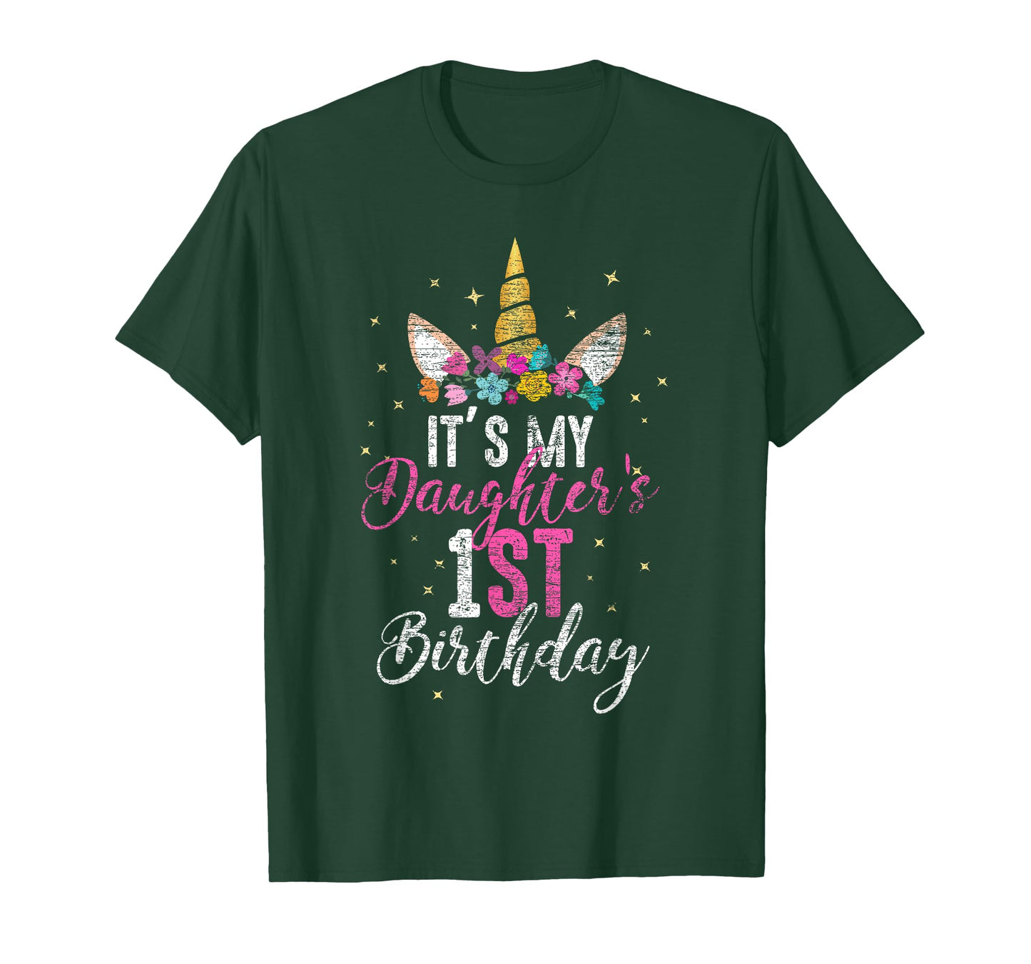 Its My Daughters 1st Birthay Girl Gift Unicorn Birthday T-Shirt