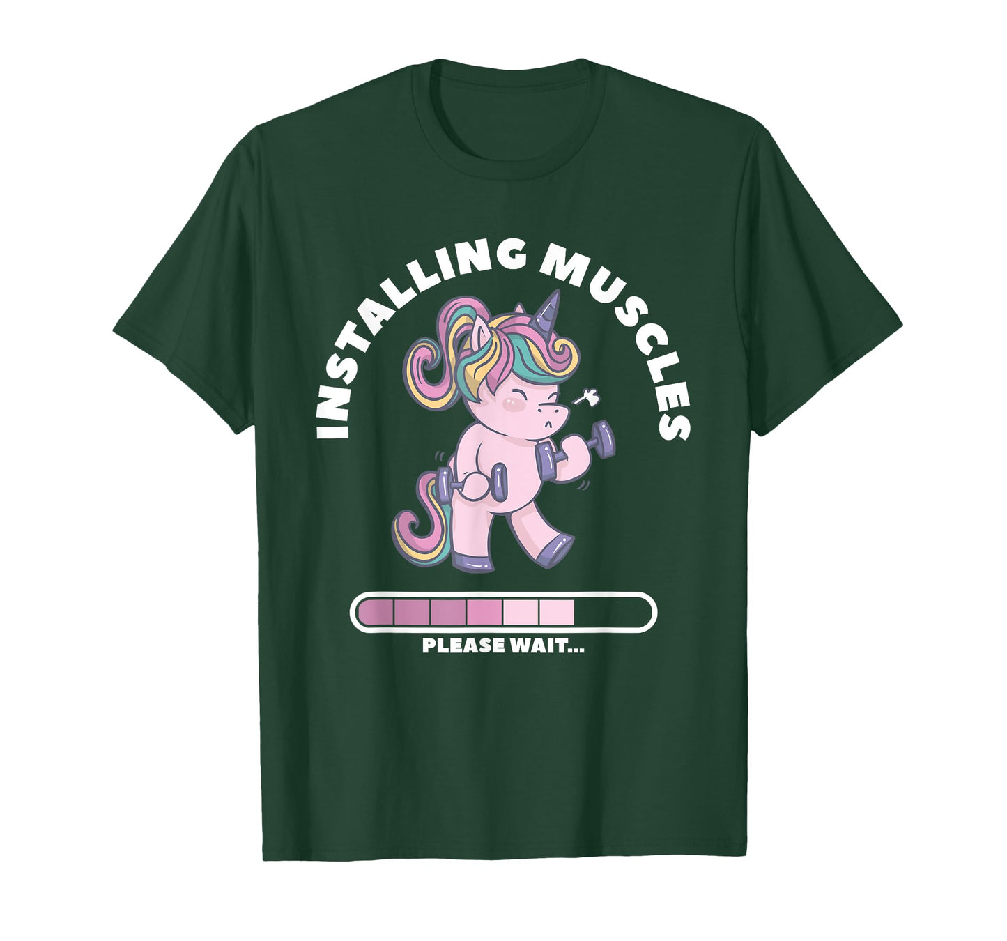 Installing Muscles Please Wait Unicorn Weightlifing Fitness T-Shirt