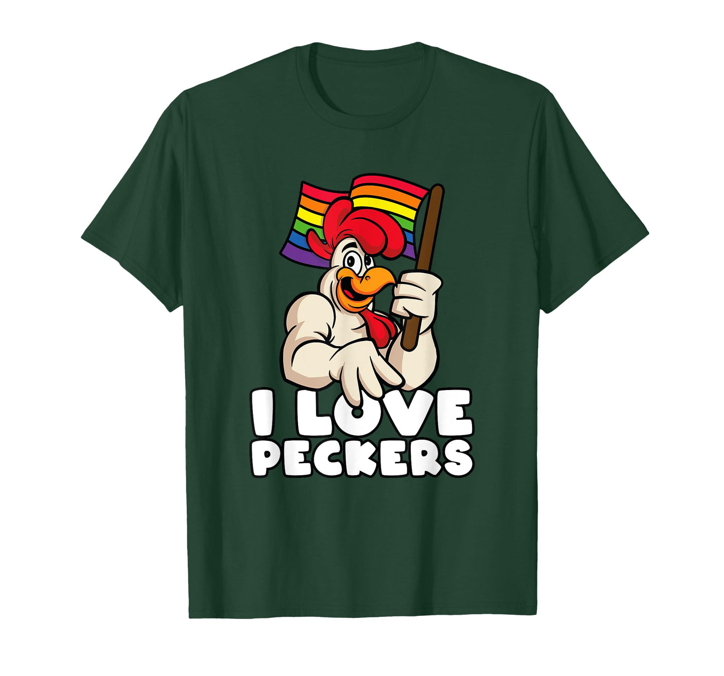 LGBT Rainbow Flag Rooster Pun I Love Peckers Gay Chicken Dad T-Shirt