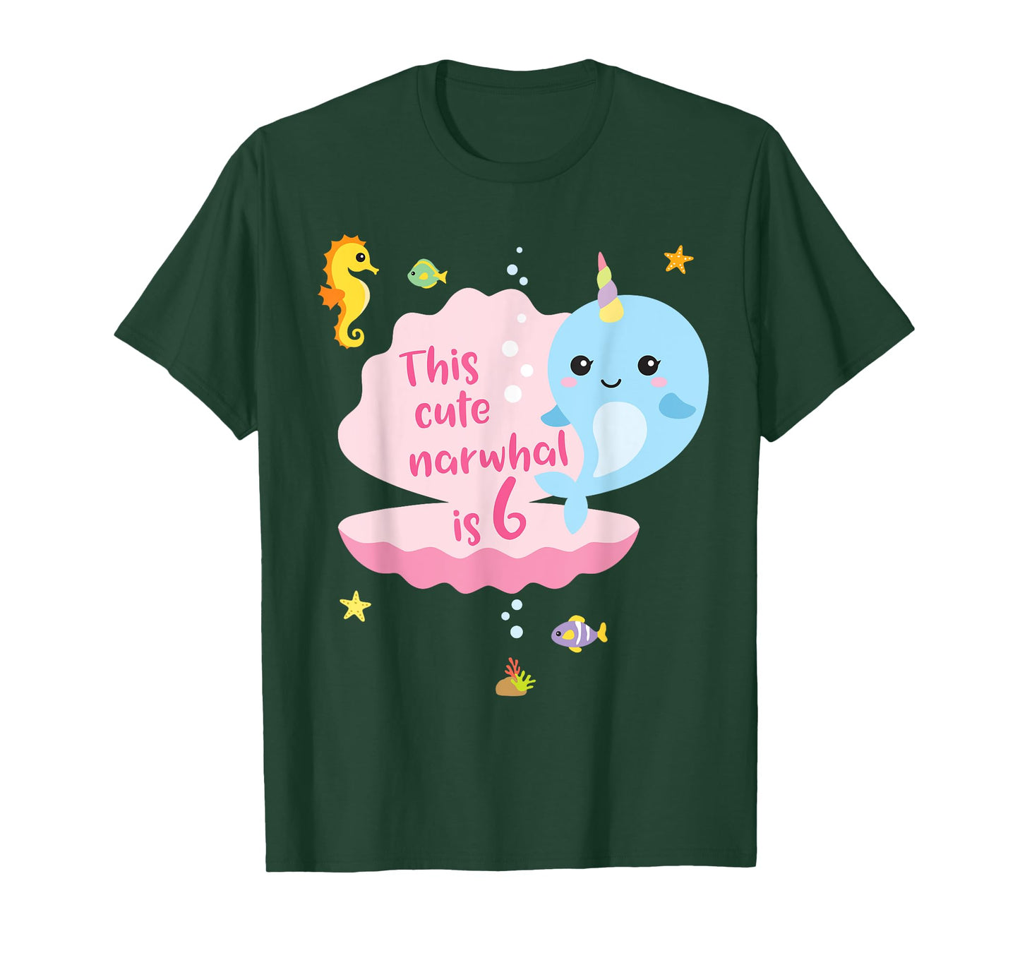 6th Birthday 6 Year Old Girl Boy Gift Narwhal Sea Unicorn T-Shirt