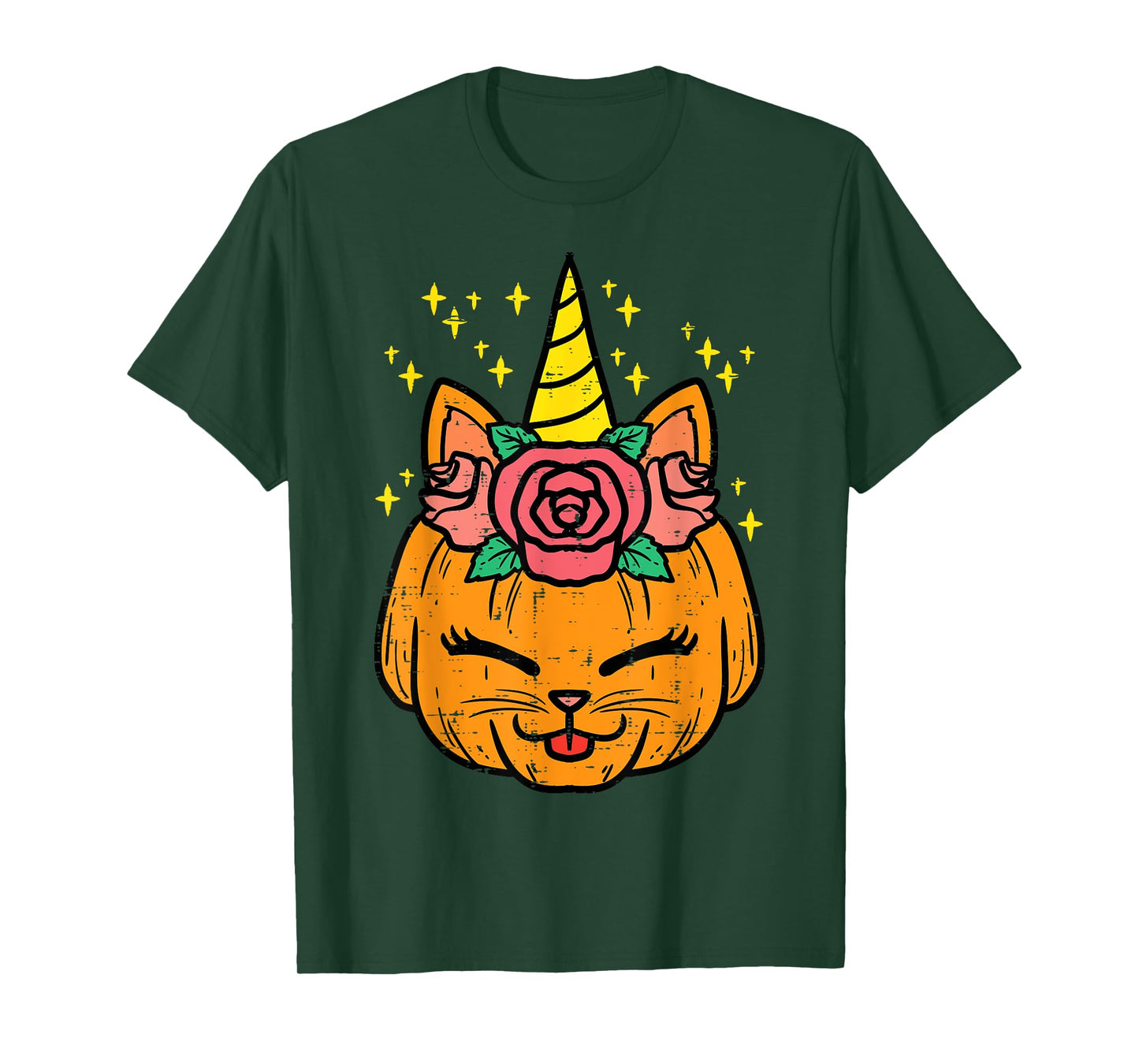 Pumpkin Unicorn Cat Cute Halloween Costume Girls Women Kids T-Shirt