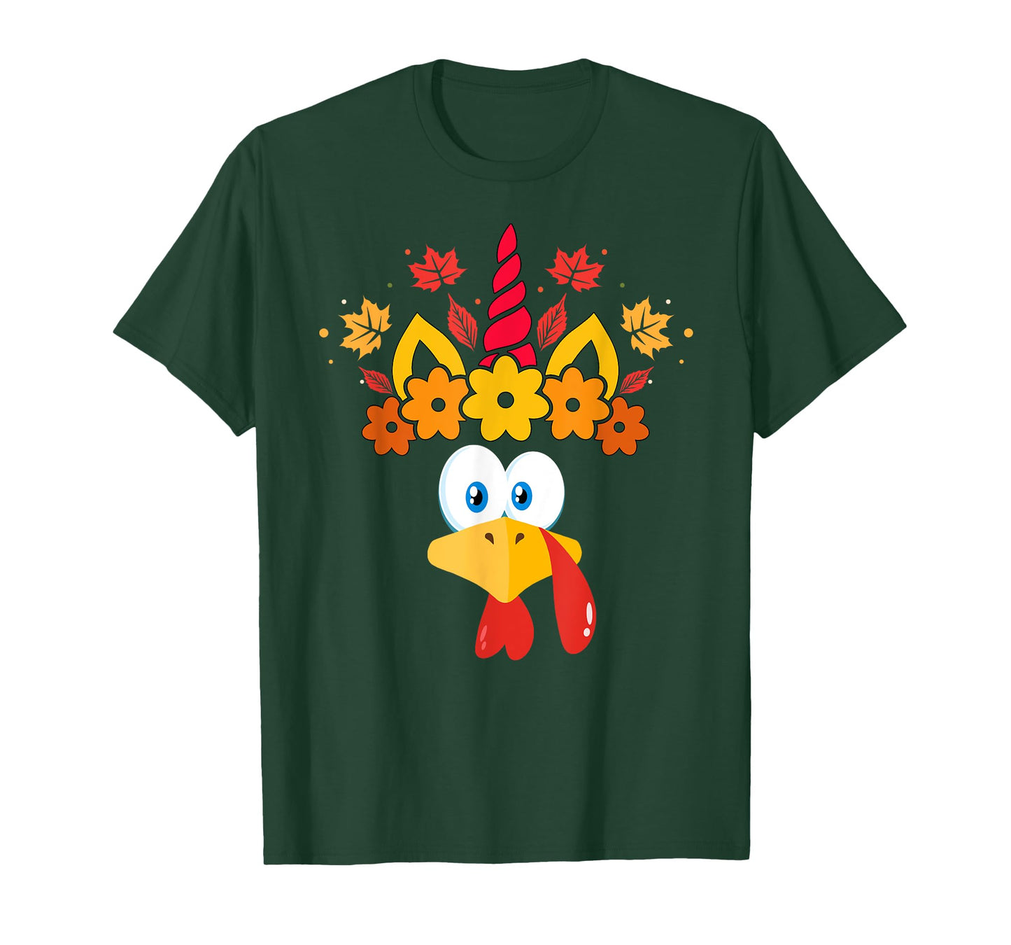 Funny Turkey Unicorn Face Girls Thanksgiving Kids T-Shirt