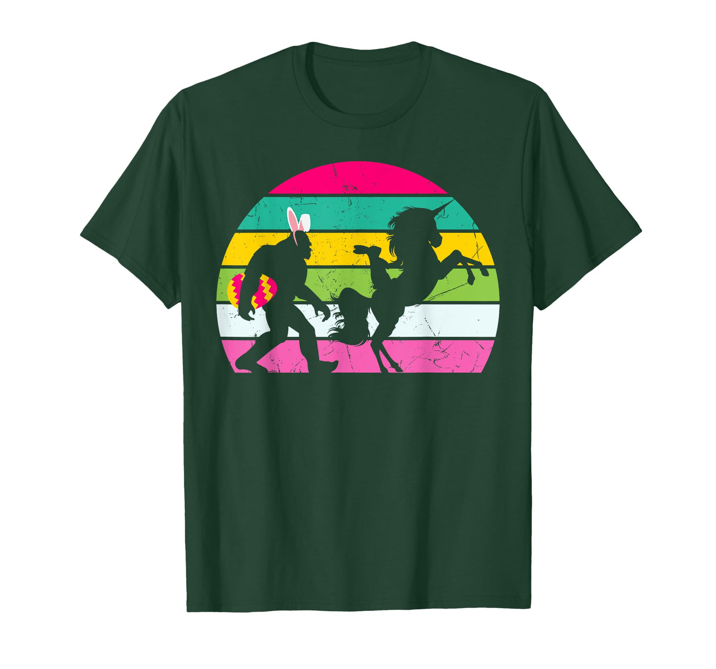 Bigfoot Unicorn Easter Bunny Retro Colorful Sunset Funny T-Shirt
