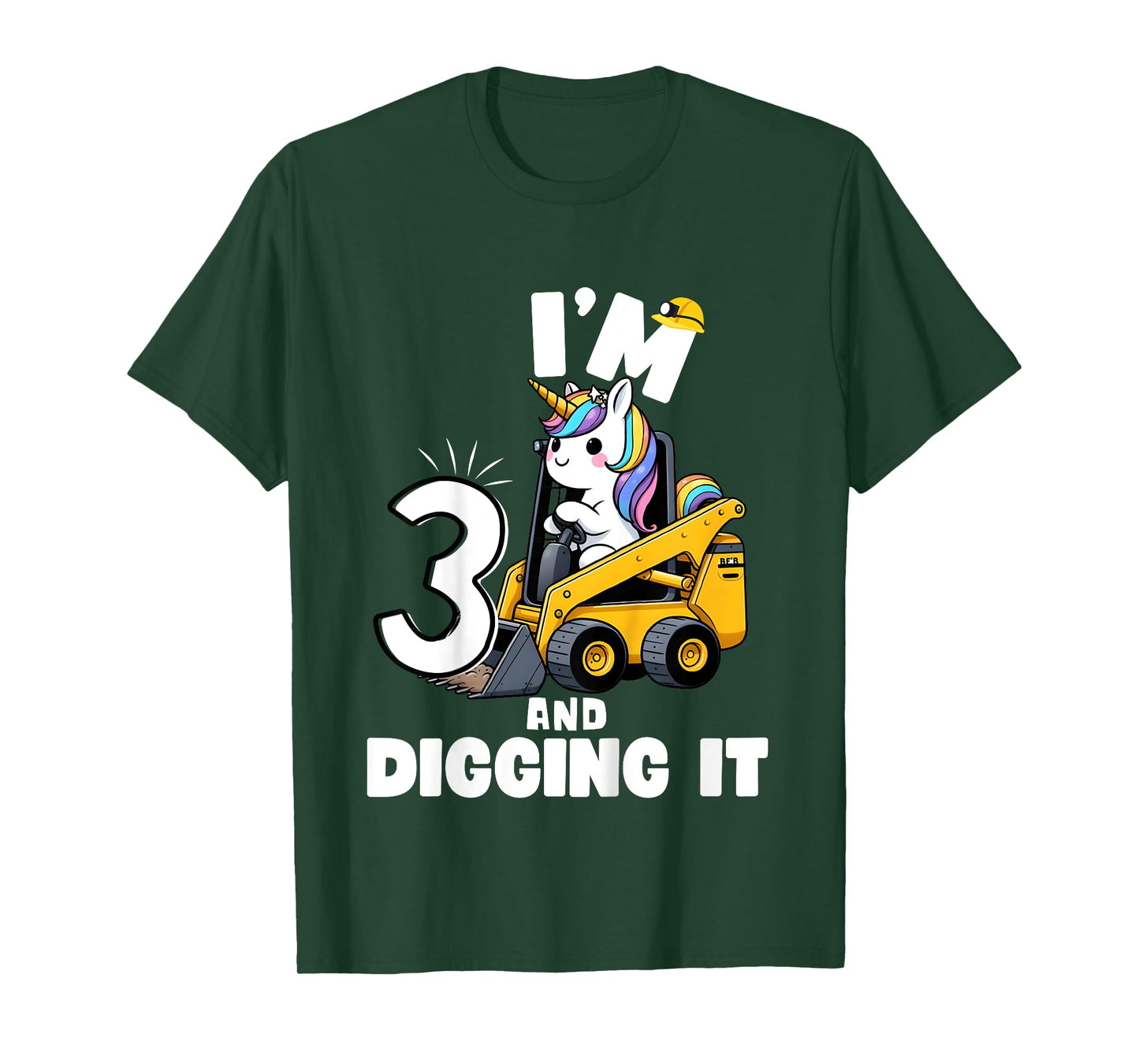 I'm 3 And Digging It 3rd Birthday Unicorn Construction T-Shirt