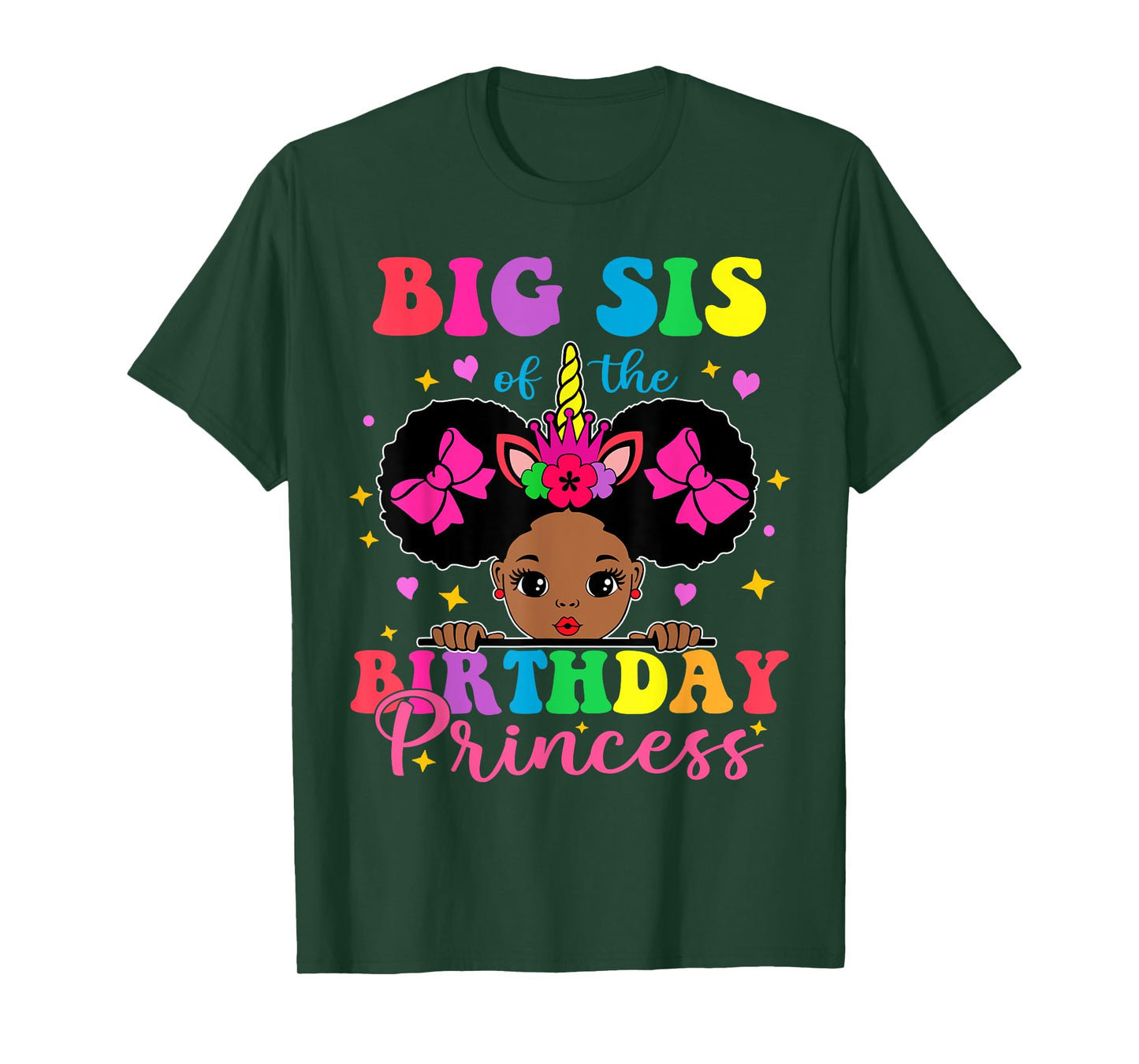 Big Sister of The Birthday Girl Princess Afro Melanin T-Shirt