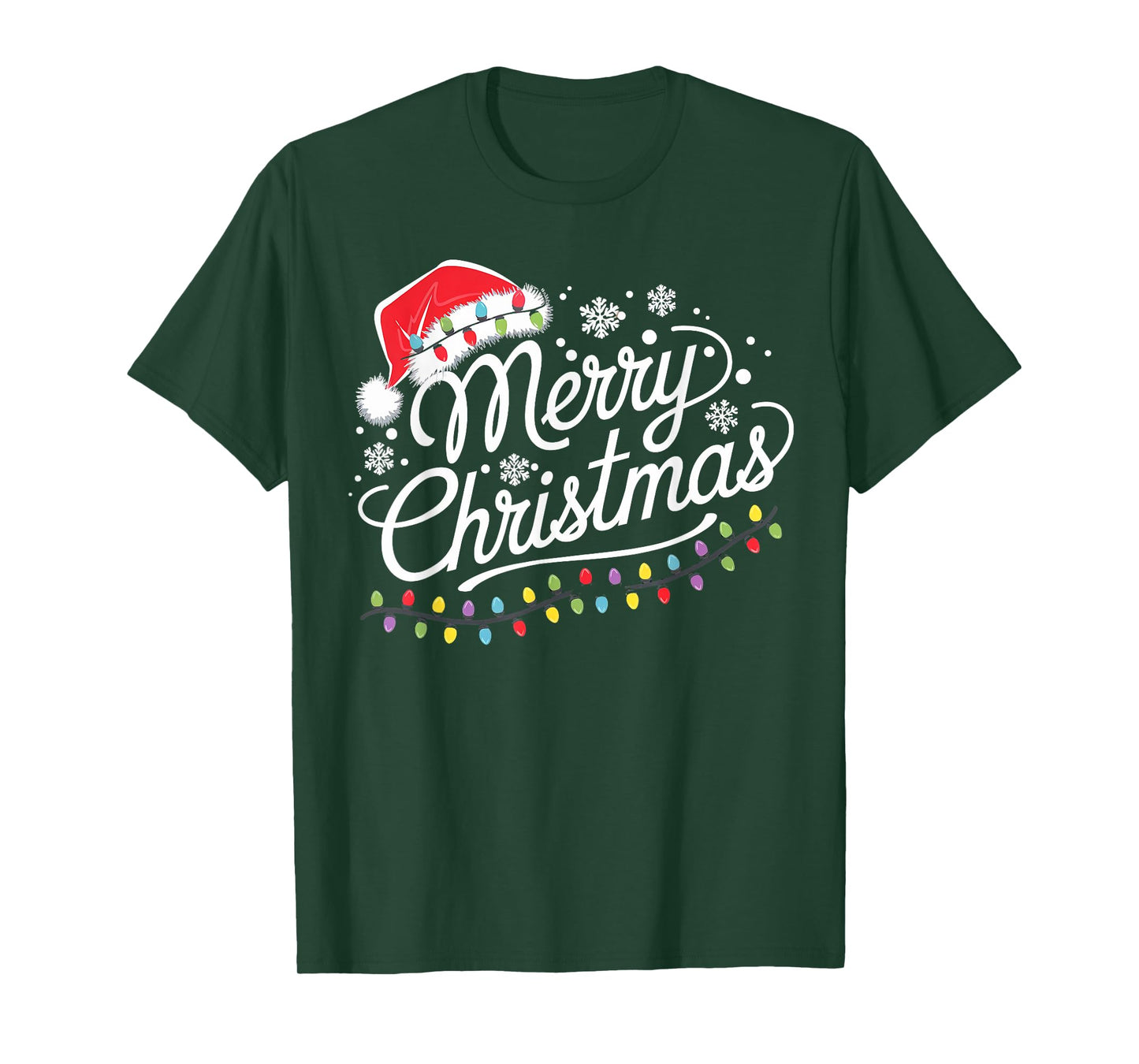 Merry Christmas Lights Red Santa Hat Xmas Family Men Women T-Shirt