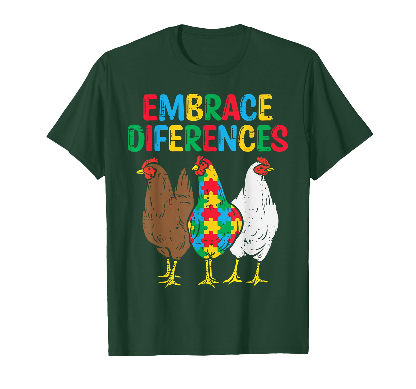 Embrace Differences Chicken Puzzle Autism Awareness Animal T-Shirt