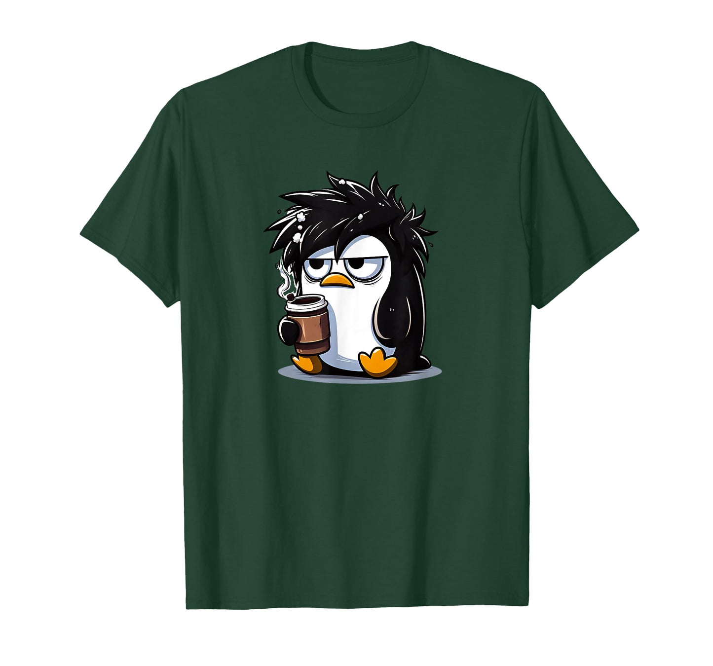 Funny Linux Tux Penguin Coffee Cartoon Grumpy Stressed T-Shirt