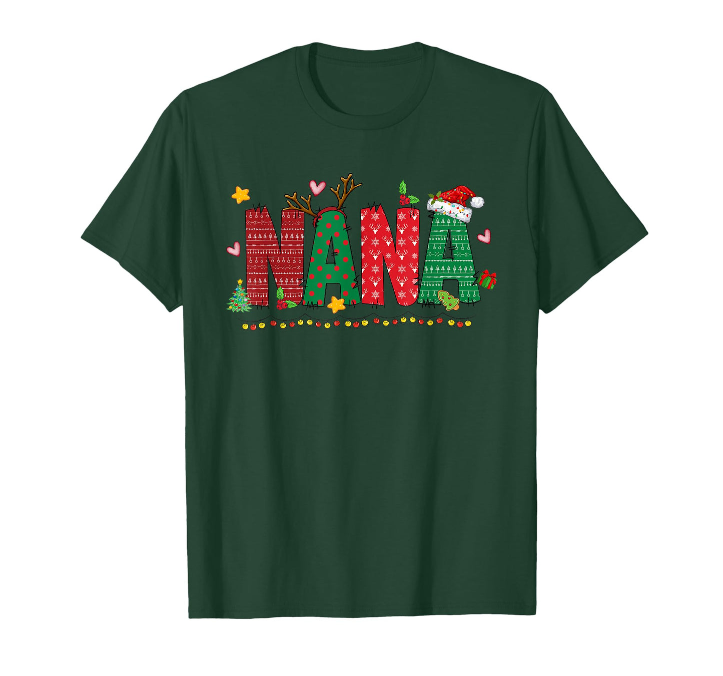 Nana Claus Christmas Lights Pajama Family Matching T-Shirt