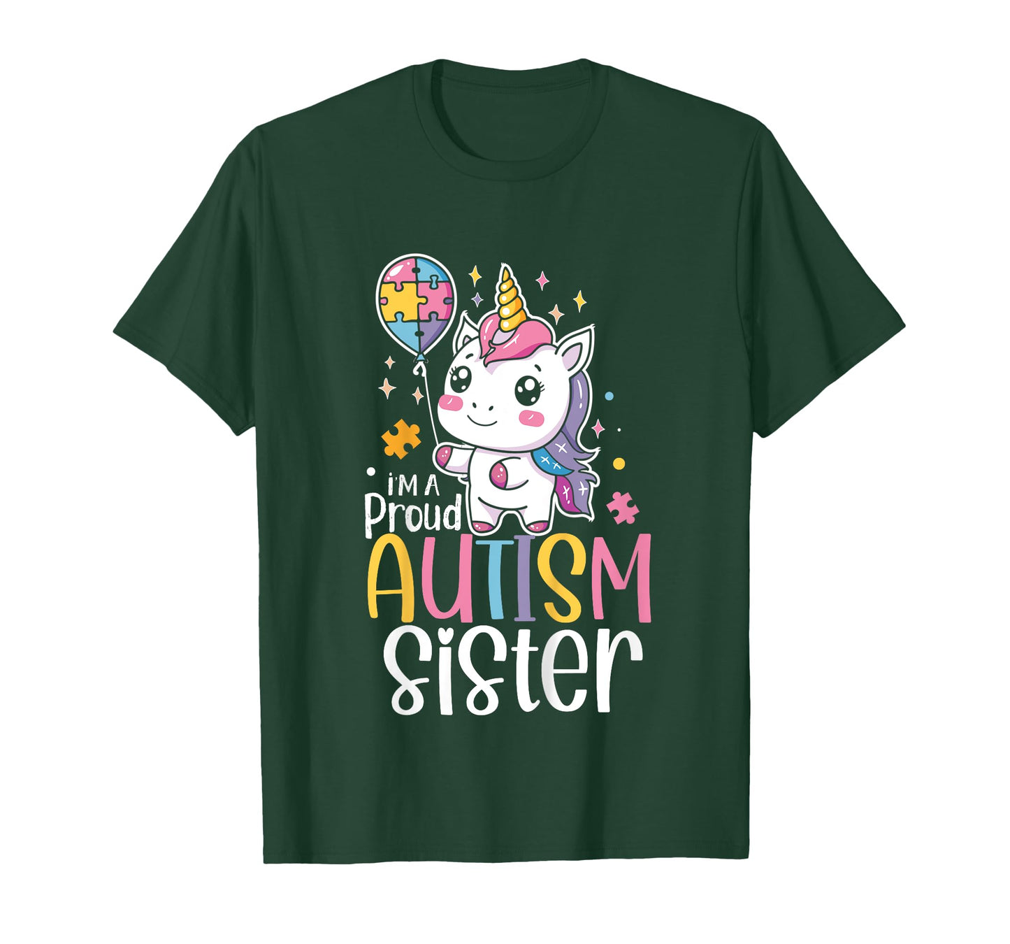 Kids Proud Autism Sister Awareness Cute Unicorn Puzzle Girls T-Shirt