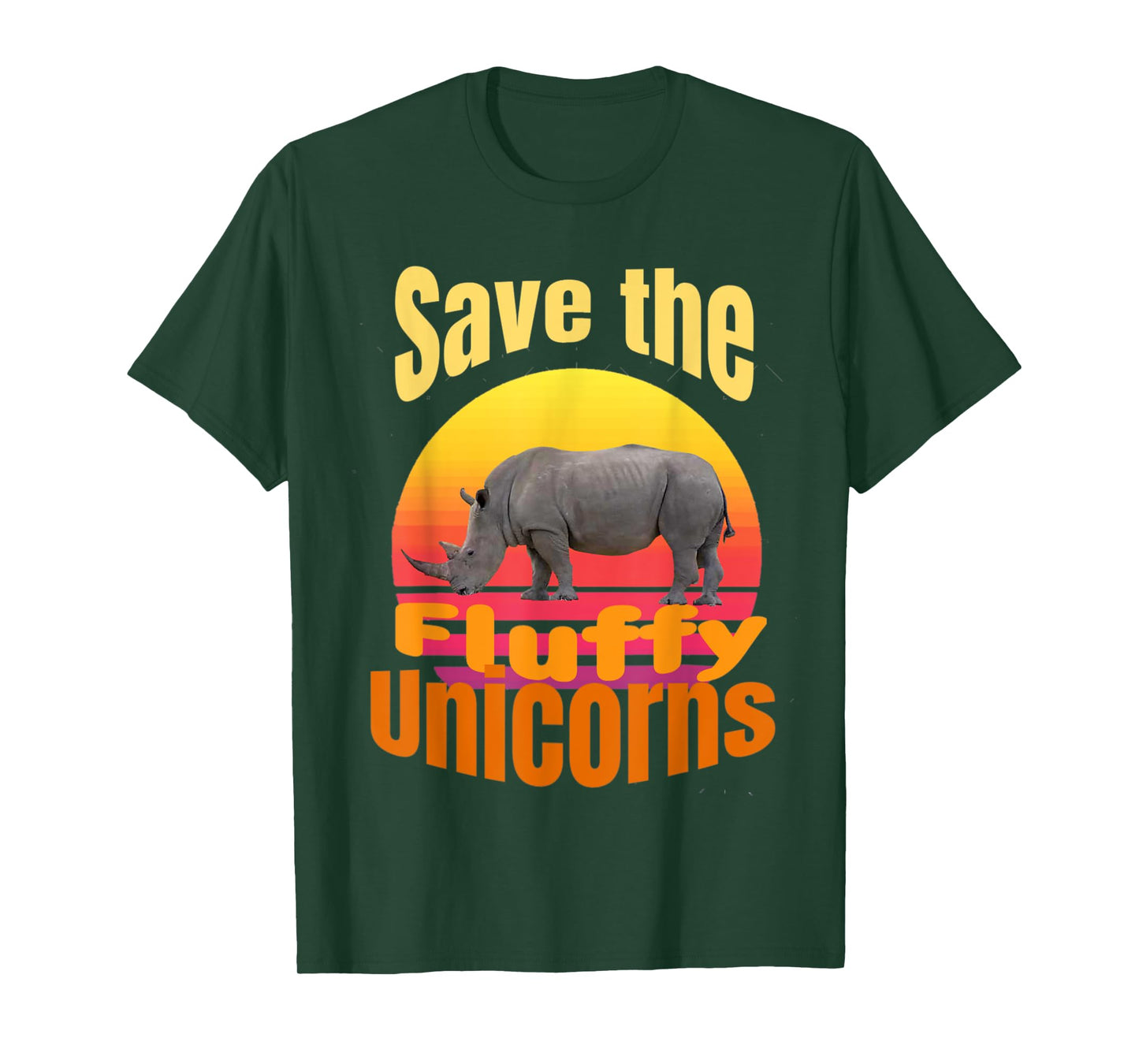 Funny retro sunset save the fluffy unicorns T-Shirt